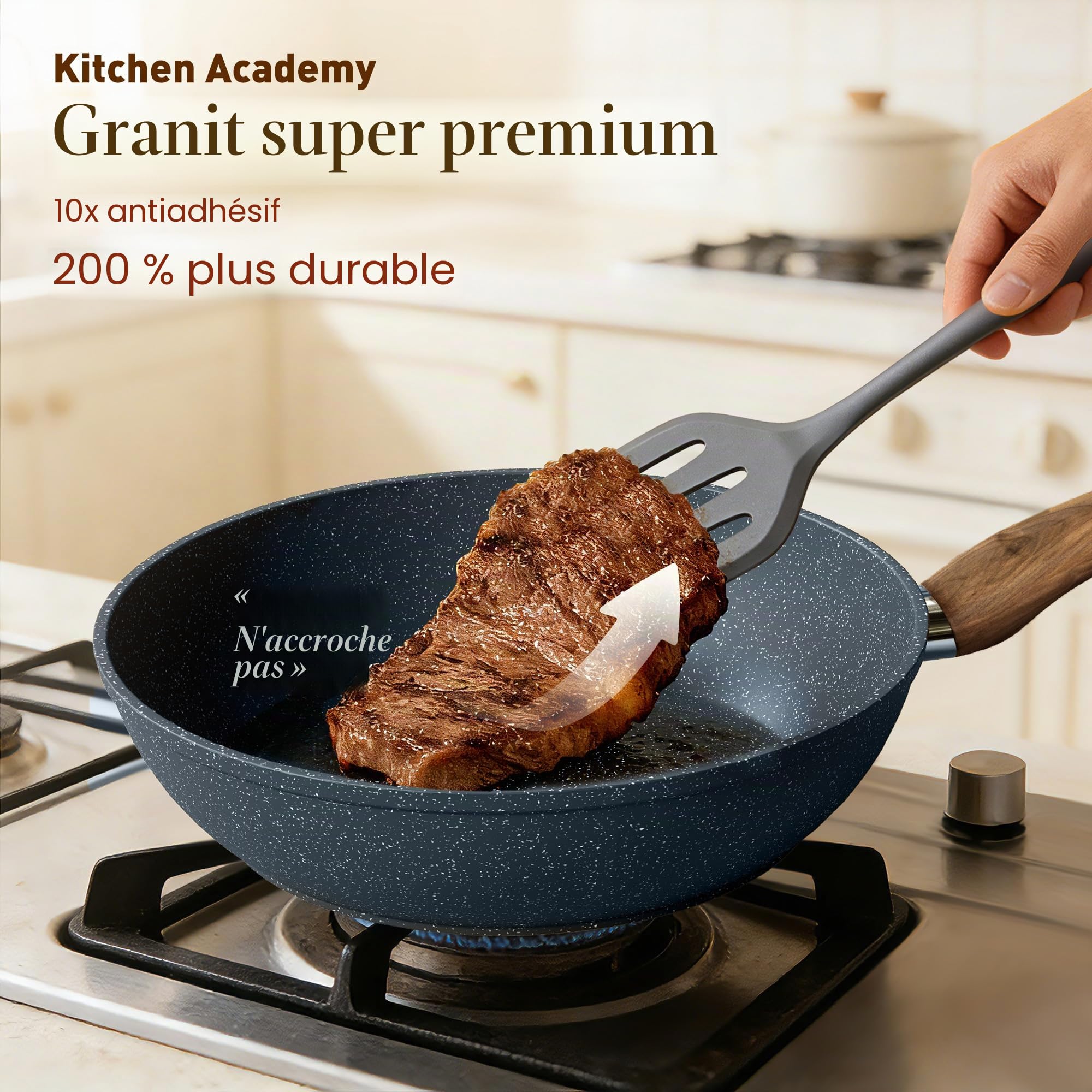 Kitchen Academy Batterie Cuisine Induction 12 Pièces de Casserole et Poêle | Antiadhésive en Granite Batterie de Cuisine Tout Feux, 100% Sain et Sans PFOA ni PFOS, Facile à Nettoyer