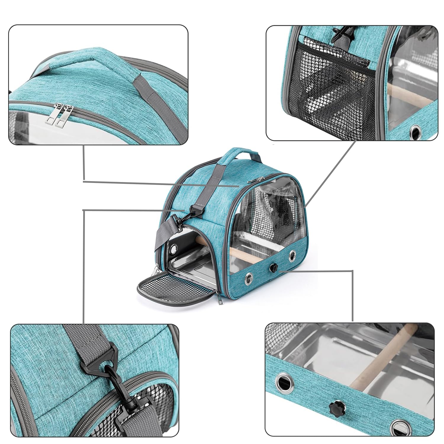 Jaula De Viaje para Pájaros con Percha Y Bandeja, Bolsa De Transporte para Pájaros, Transportador Portátil para, Bolsa De Viaje para Loros, para Periquitos y Loros Pequeños, Azul