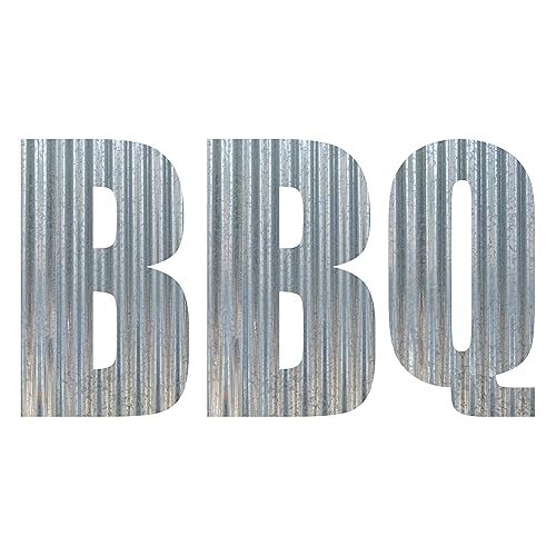 BBQ Metal Letters Corrugated Galvanized Metal Word Business Sign Home Décor Barbecue Smokehouse Grilling Patio Decorations (6 Inch)