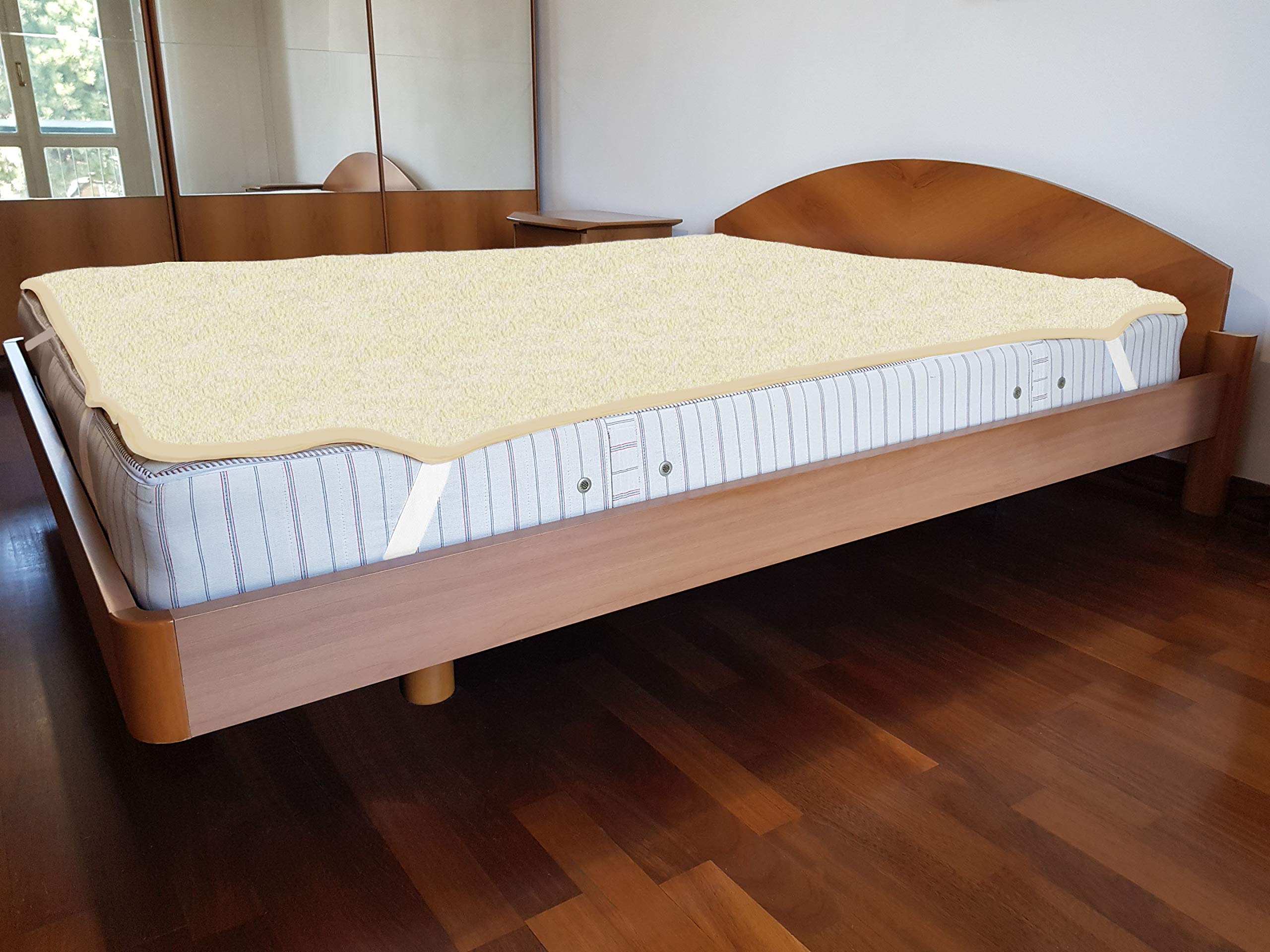 Vetrina del Benessere COPRIMATERASSO IN 100% PURA LANA MERINOS -Letto Piazza e mezza, circa cm. 120 x 190- Con Elastici agli Angoli, Interamente Bordato