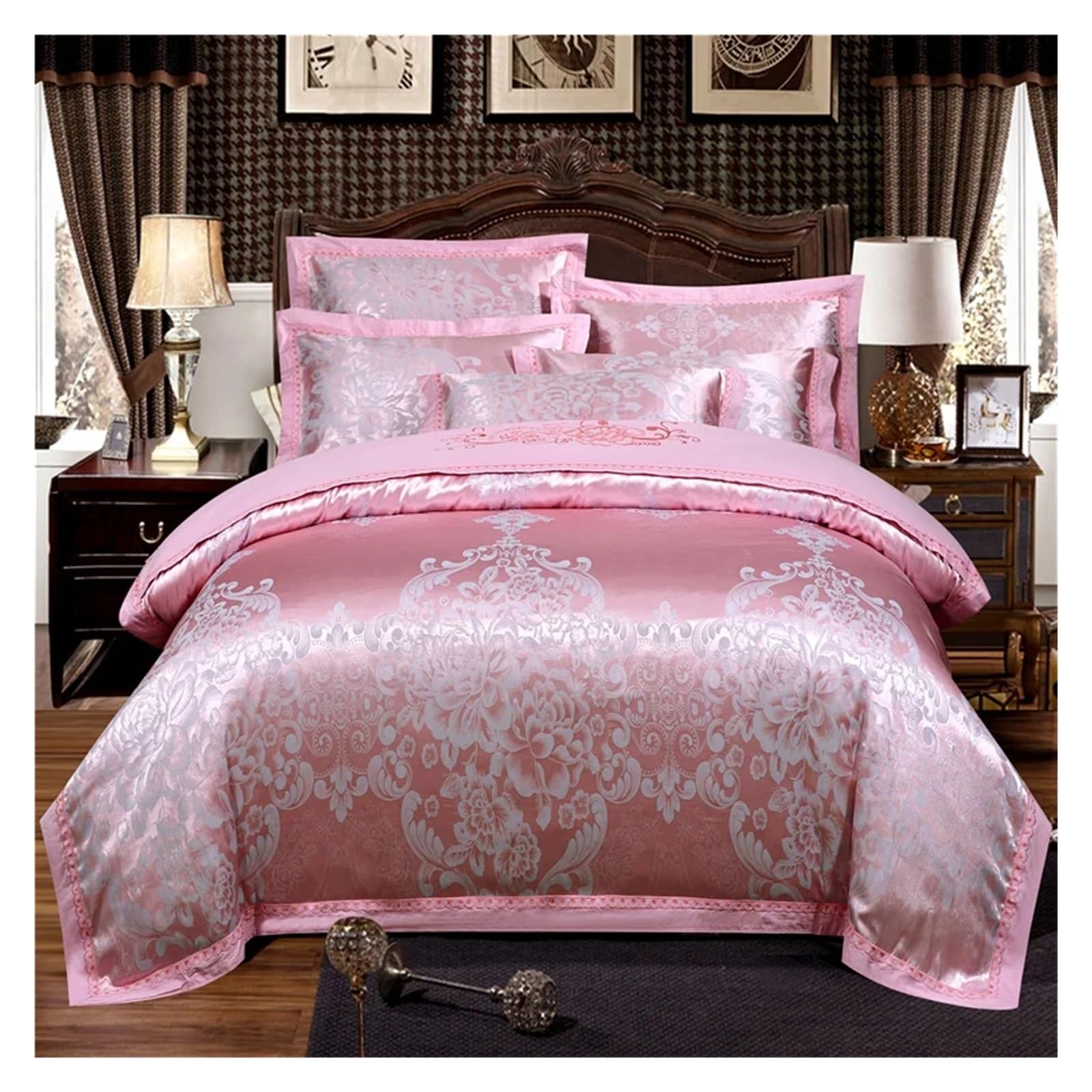 Sbcgfy C Luxury Black Bedding Sets Silk Otton Jacquard Queen/King Size Duvet Over Set Wedding Bedclothes Bed Linen Quilt Over,Otton Duvet, Zq-11042,-King Size 4Pcs
