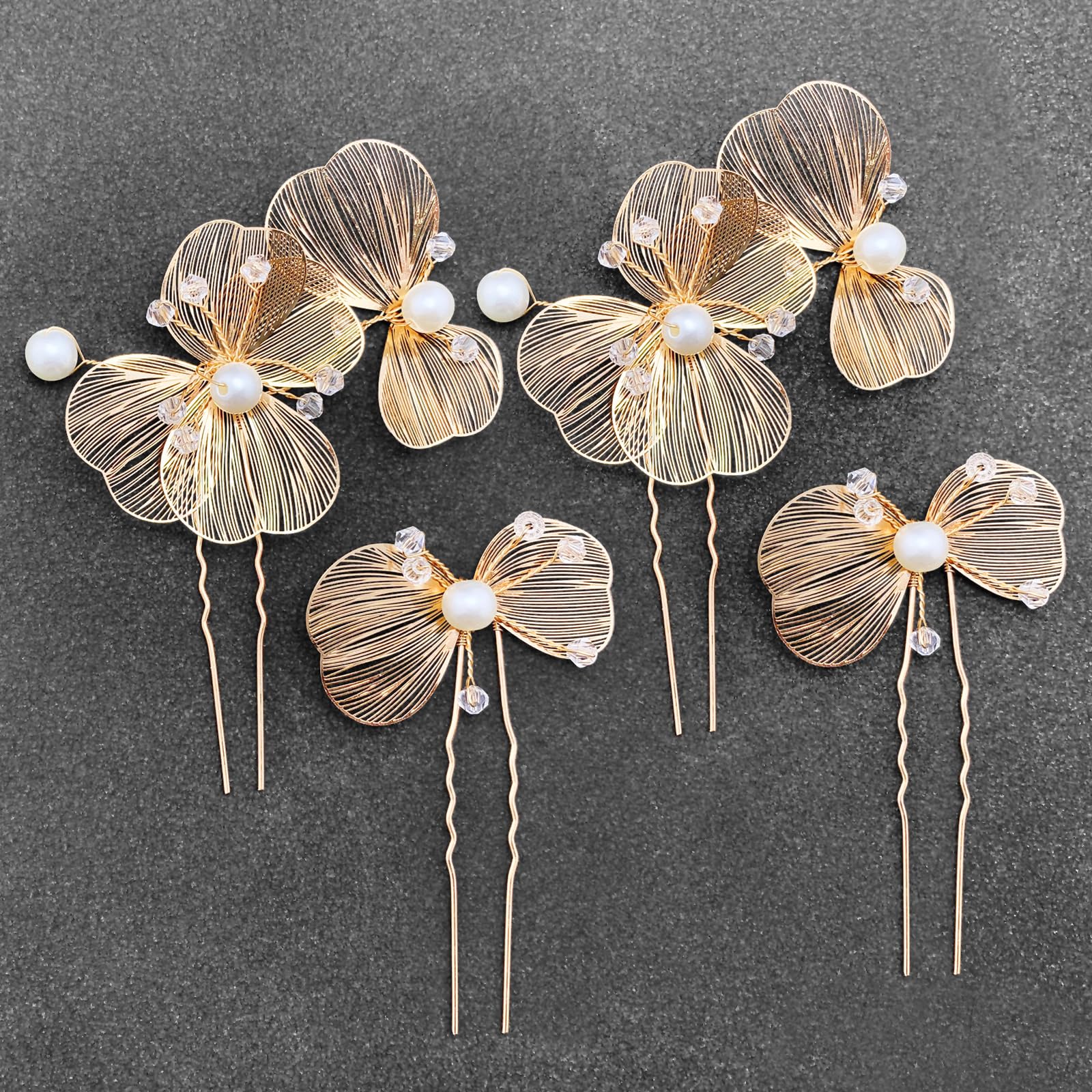 Bridal Hair Pins 4pcs Wedding Pearl Metal Flower Hair Pieces Accessories for Women Girls