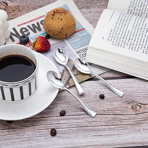 Vista 42 de WDF 300 mini cucharas de plástico doradas – Cucharas de postres de plástico dorado de 4 pulgadas, cucharas desechables resistentes perfectas para Oro