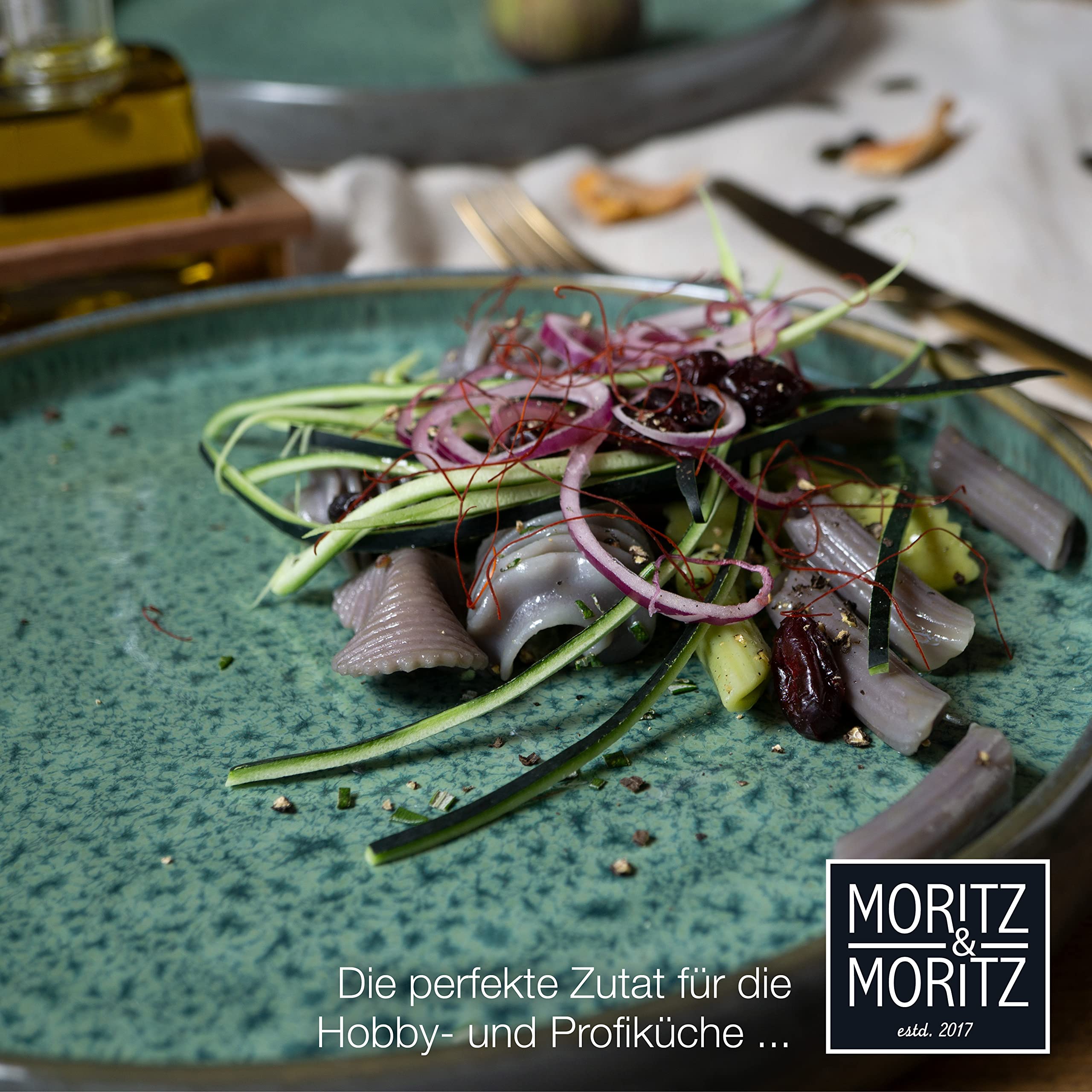 Moritz & Moritz SOLID Steinzeug Geschirrset 4 Personen, 12-tlg. Geschirr Set in Grün, Schüssel- und Teller Set aus besonders robustem Steinzeug, Kombiservice Tafelservice 4 Personen