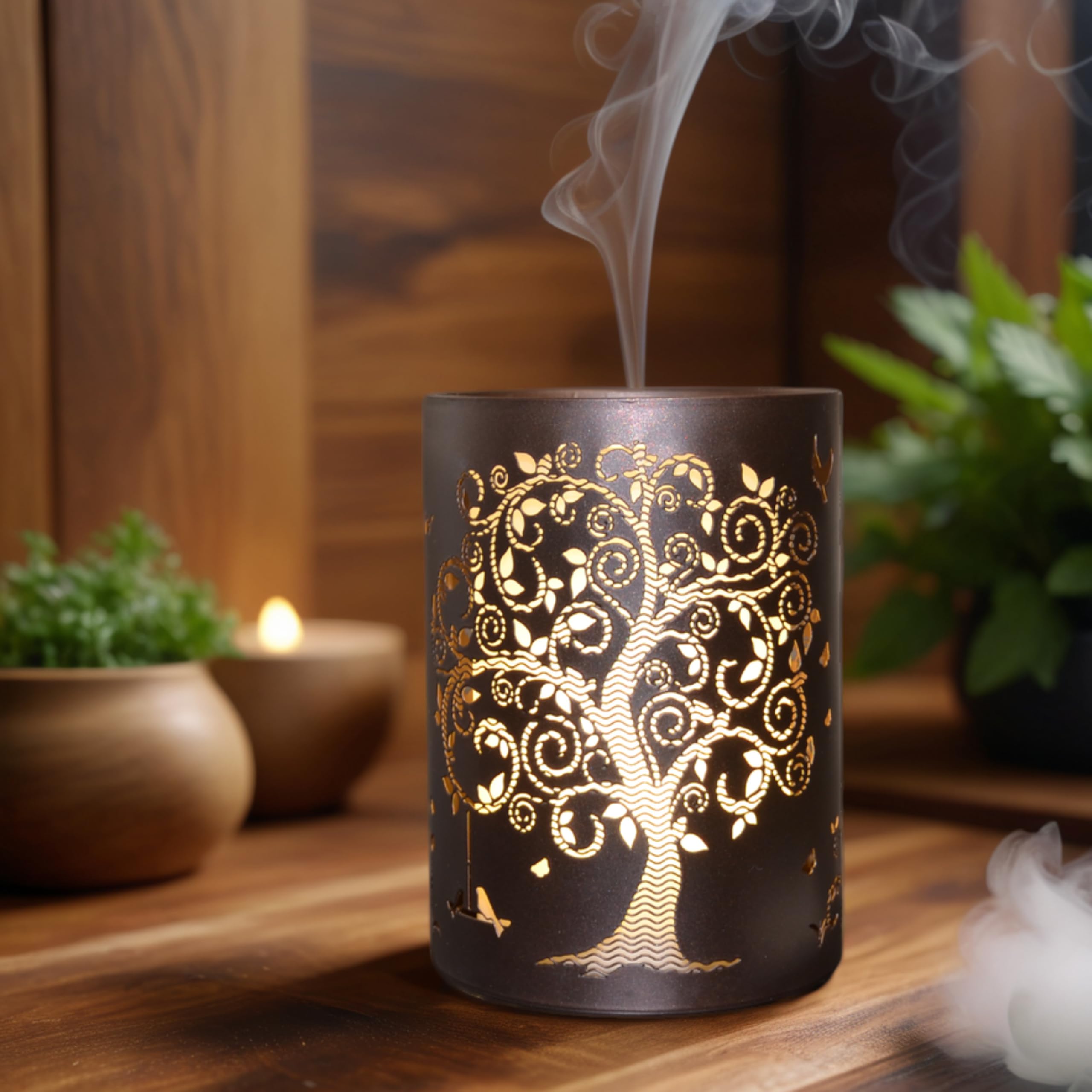 ZEN ARÔME Diffuseur d’Huile Essentielle Vita – Diffuseur Ultrasonique Aromathérapie à Froid - Diffuseur Électrique Parfum Maison avec Télécommande - Éclairage LED Effet Bougie – en Métal et Verre