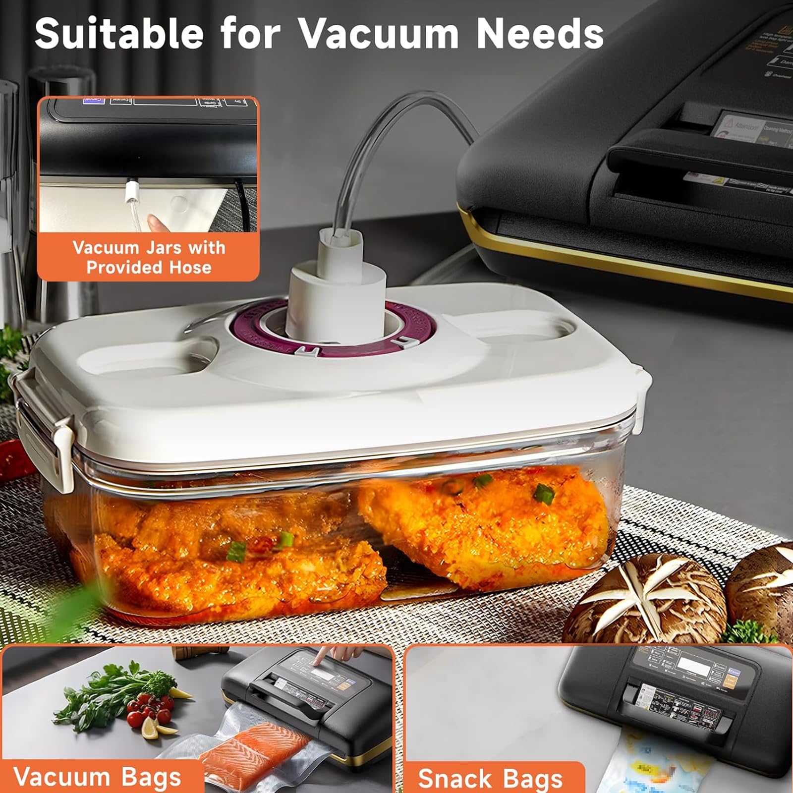 Máquina selladora al vacío para alimentos, multifuncional con pantalla LED, cortador integrado, almacenamiento de bolsas, fácil limpieza, fuerte succión para alimentos secos y húmedos