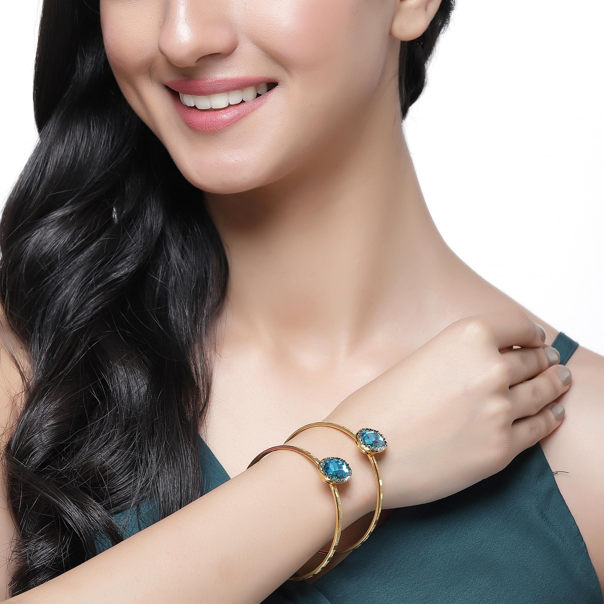 Gold-Plated American Diamond Handcrafted Kada Bracelets Set