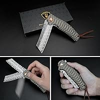 Vista 7 de Cuchillo de bolsillo AUBEY de Damasco con mango de aluminio, cuchillo plegable de acero de Damasco de 3.14" (8 cm), hoja con afilado hueco, cuchillo