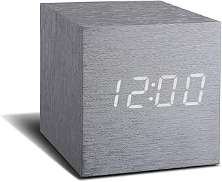 Gingko Design Cube Click Clock - Sveglia in legno, grigio, taglia unica