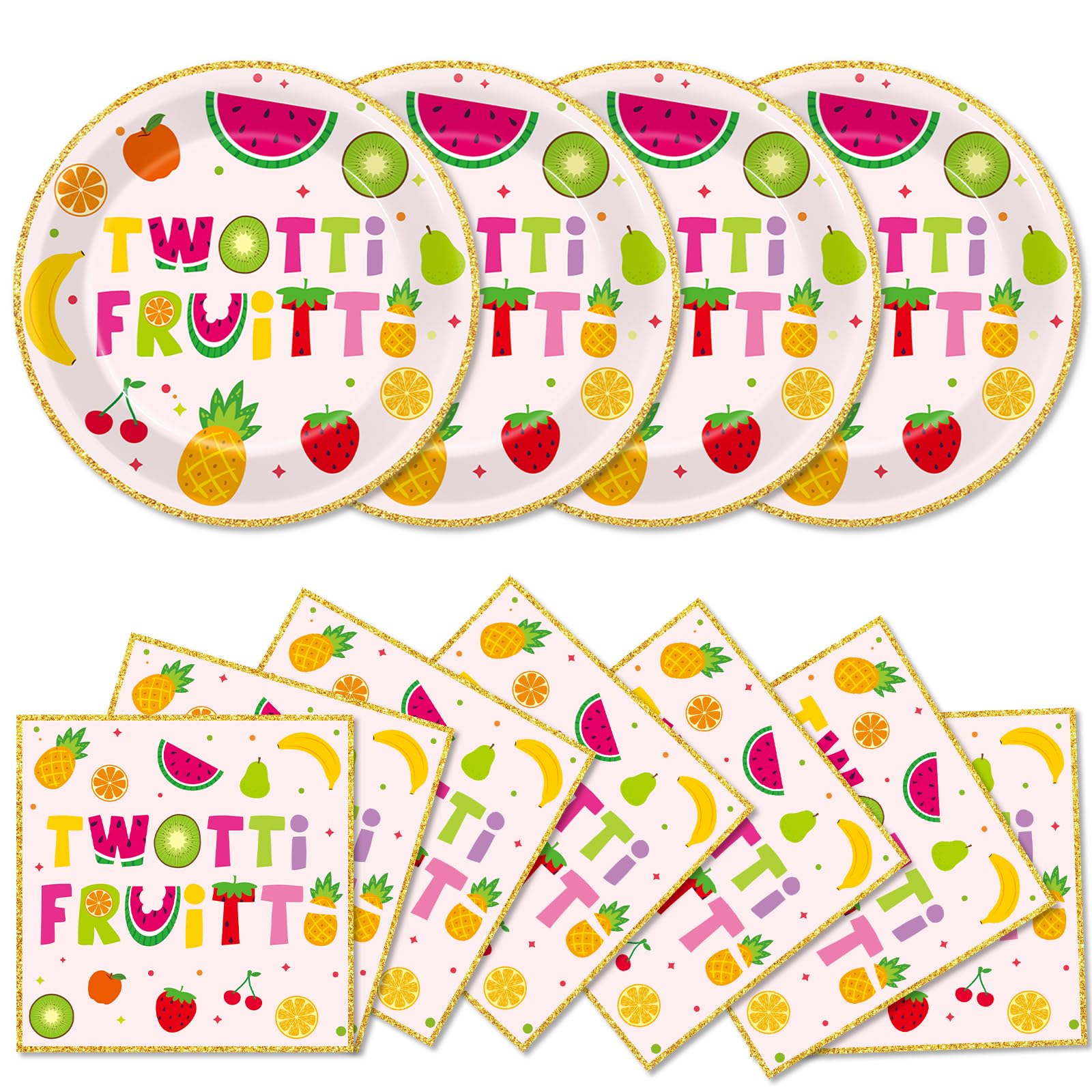 Qyeahkj 48Pcs Twotti Frutti Paper Plates and Napkins Summer Fruit 2nd Birthday Party Decorations Second Birthday Party Supplies Summer Fruit