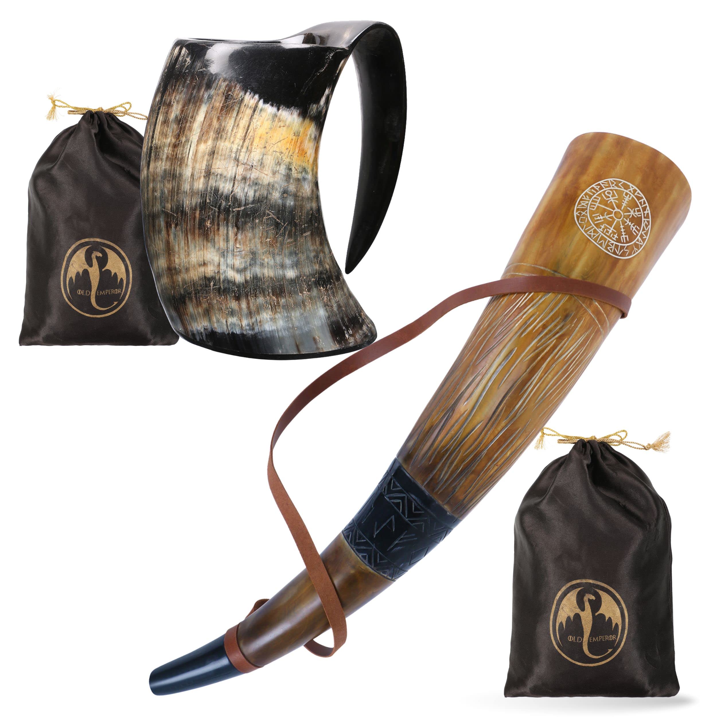 OldEmperor Viking War Blowing Horn + Viking Horn Mug