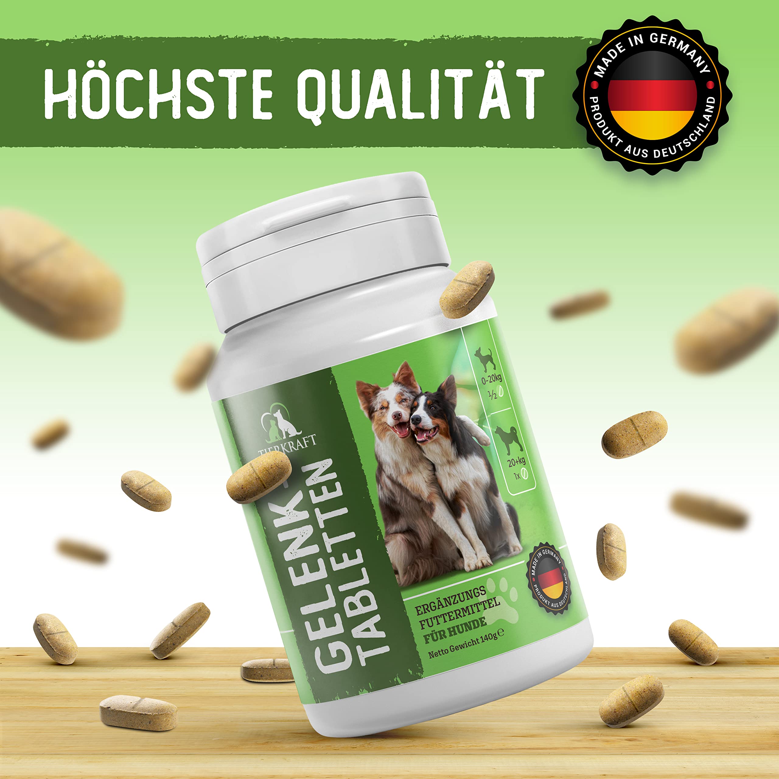 Tierkraft Gelenktabletten für Hunde - Made in Germany - Gelenktabletten Hund mit Grünlippmuschel - Teufelskralle Hund - MSM Hund & Grünlippmuschel Hund - 100 Gelenk- & Knochenschutz Tabletten