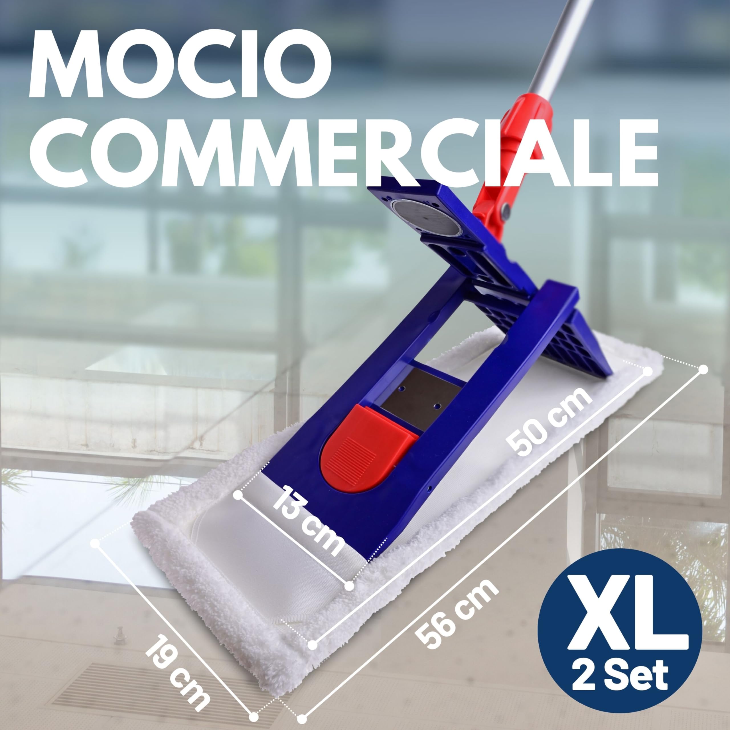 SONTY Set professionale Mocio 50 cm 2 pezzi – Lavapavimenti con supporto magnetico, panno microfibra 50 cm & manico telescopico in alluminio – Per uso professionale, ristorazione & pavimenti duri