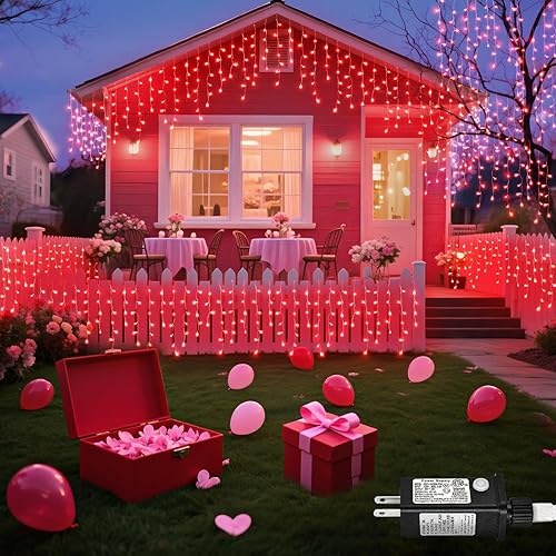Miniatura 16 de Luces de Navidad rojas y verdes de 33 pies, 400 luces LED de carámbano para exteriores, cable transparente conectable, luz parpadeante con 8 modos,