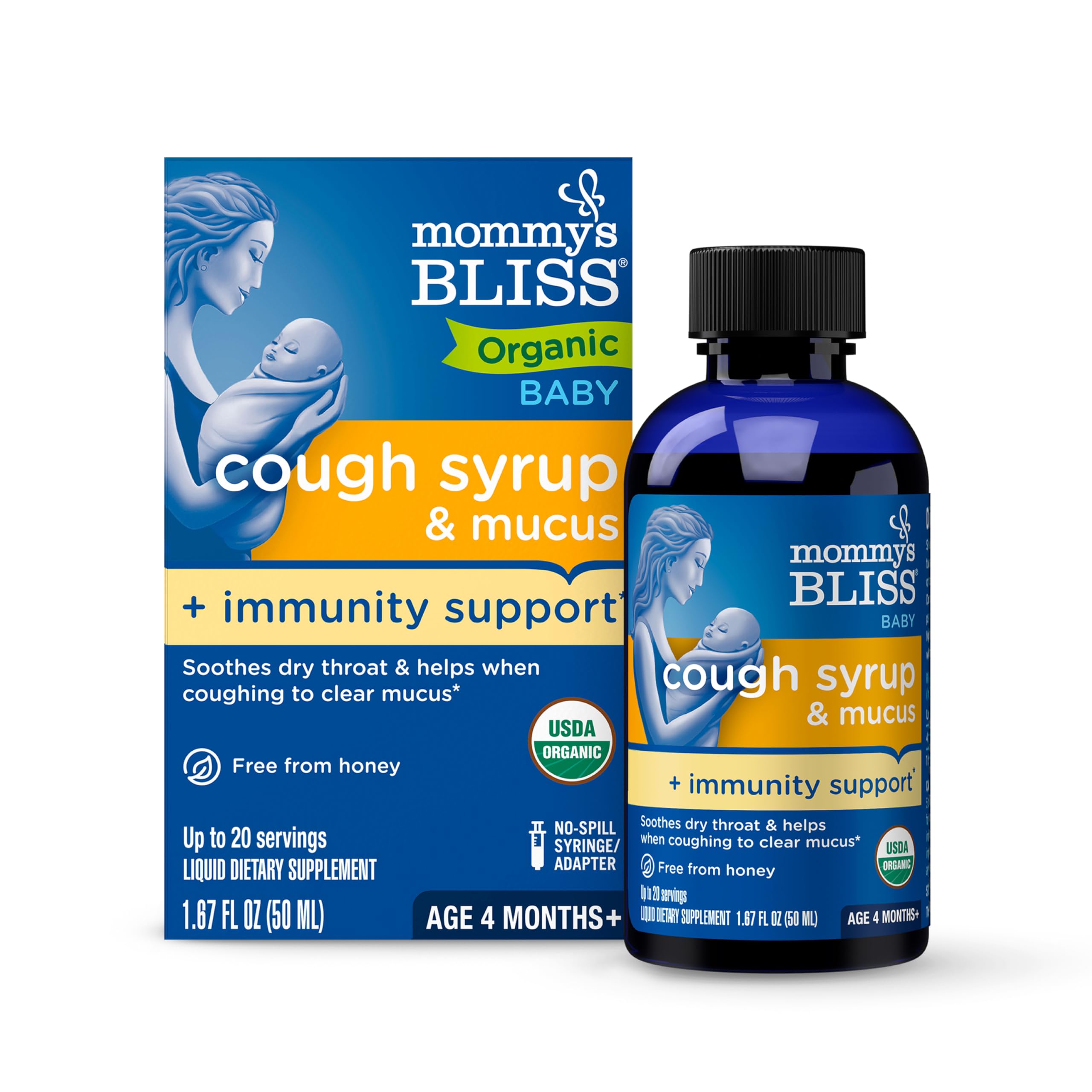 Mommy's Bliss Organic Baby Cough Syrup and Mucus + Immunity Support, Contains Organic Agave and Ivy Leaf, Made for Babies 4 month+, 1.67 Fluid OuncesUSDA Organic