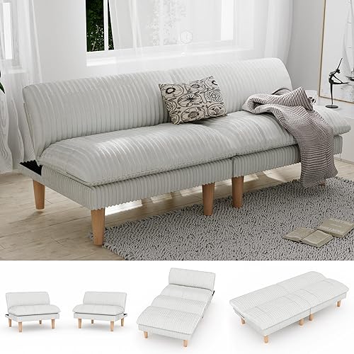 69" Futon Sofa Bed, 4 in 1 Multi-Function Couch Sleeper with Adjustable Backrest, Modern Convertible Futon, Recliner Small Loveseat for Living Room, Dorm, Plush Beige