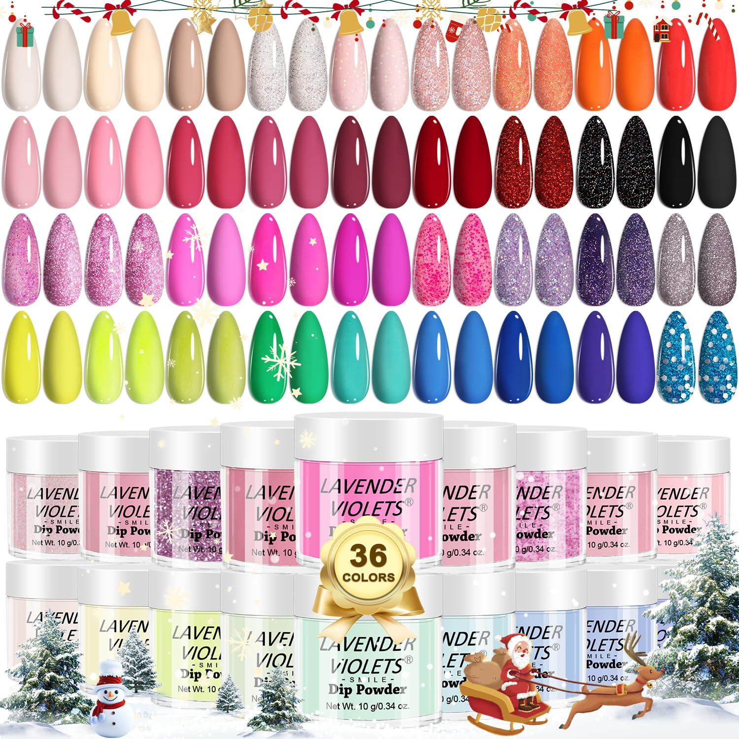 Lavender Violets 36 Colors Dip Powder Nail Kit Starter Quick Drying Dipping Powder Colors Set French Nail Nude Neon All Seasons for Home Salon M950