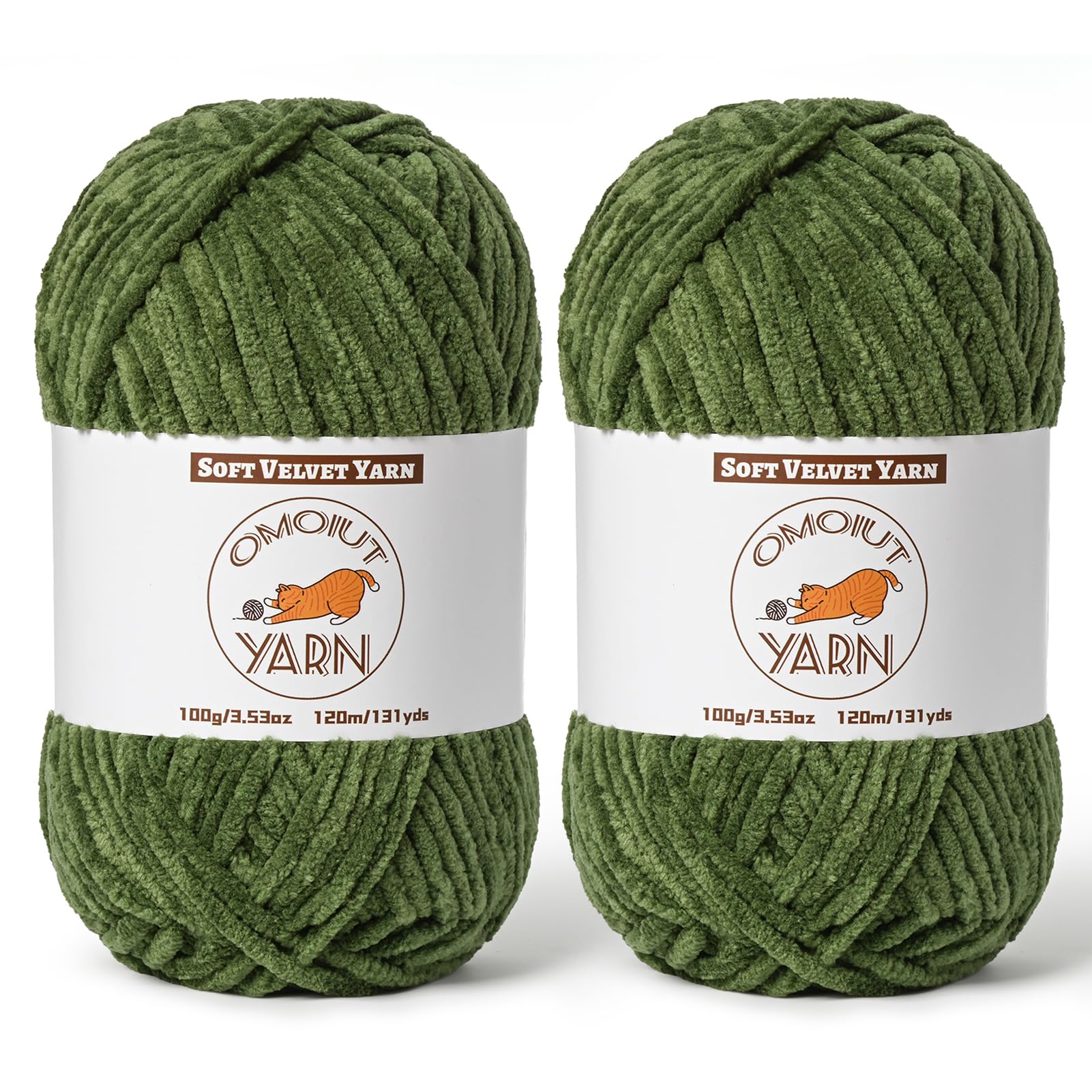 2 Pack Army Green Fluffy Velvet Yarn for Crocheting,Chunky Chenille Baby Blanket Yarn for Crochet,Soft Fuzzy Puzzle Yarn for Knitting,(100g/3.53oz Each) Bulky Thick Amigurumi Crochet Yarns