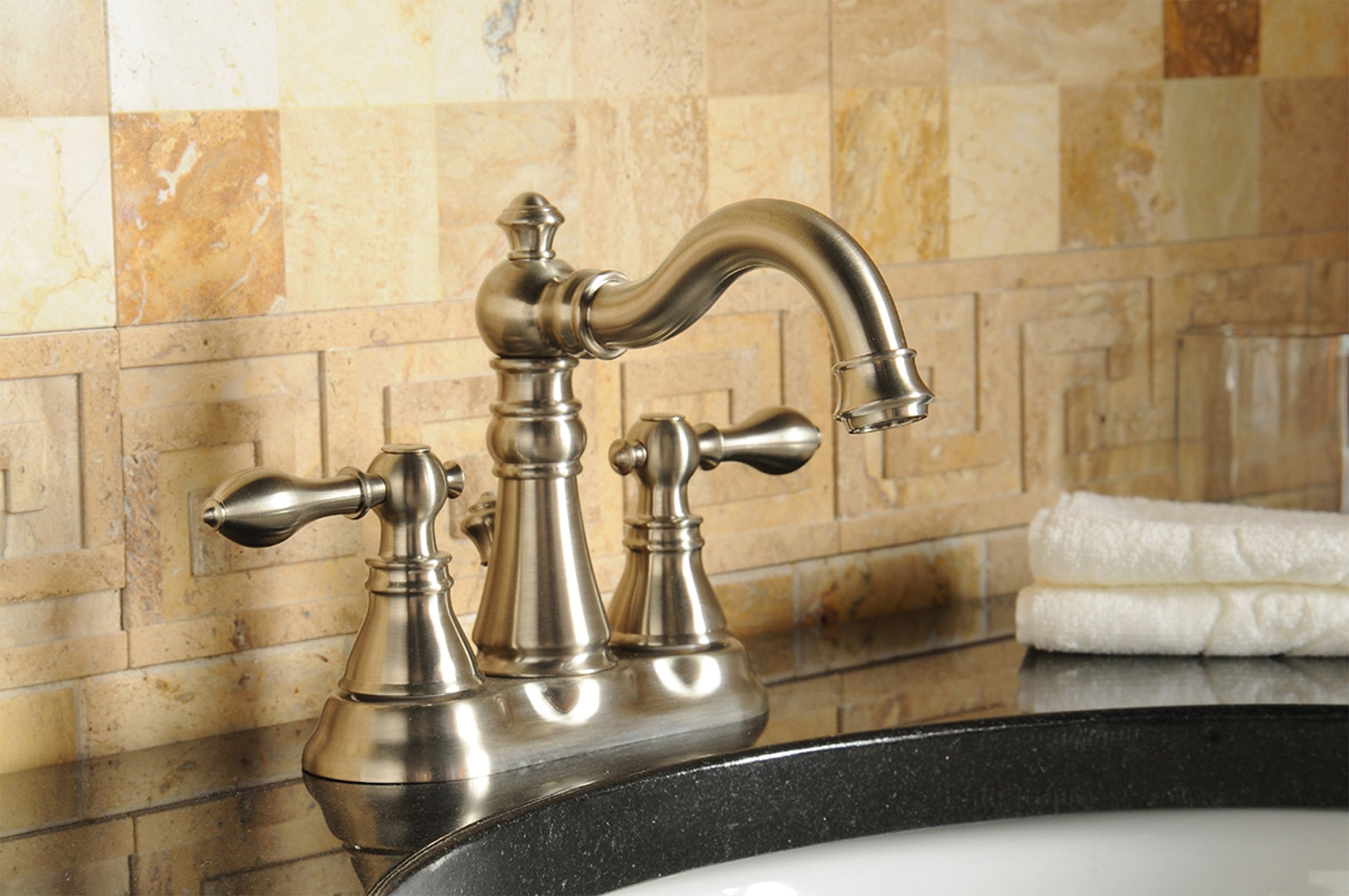 F-0048-BN Two-Handle Bathroom Faucet with Pop up Drain Assembly,cUPC NSF AB1953 Brushed Nickel