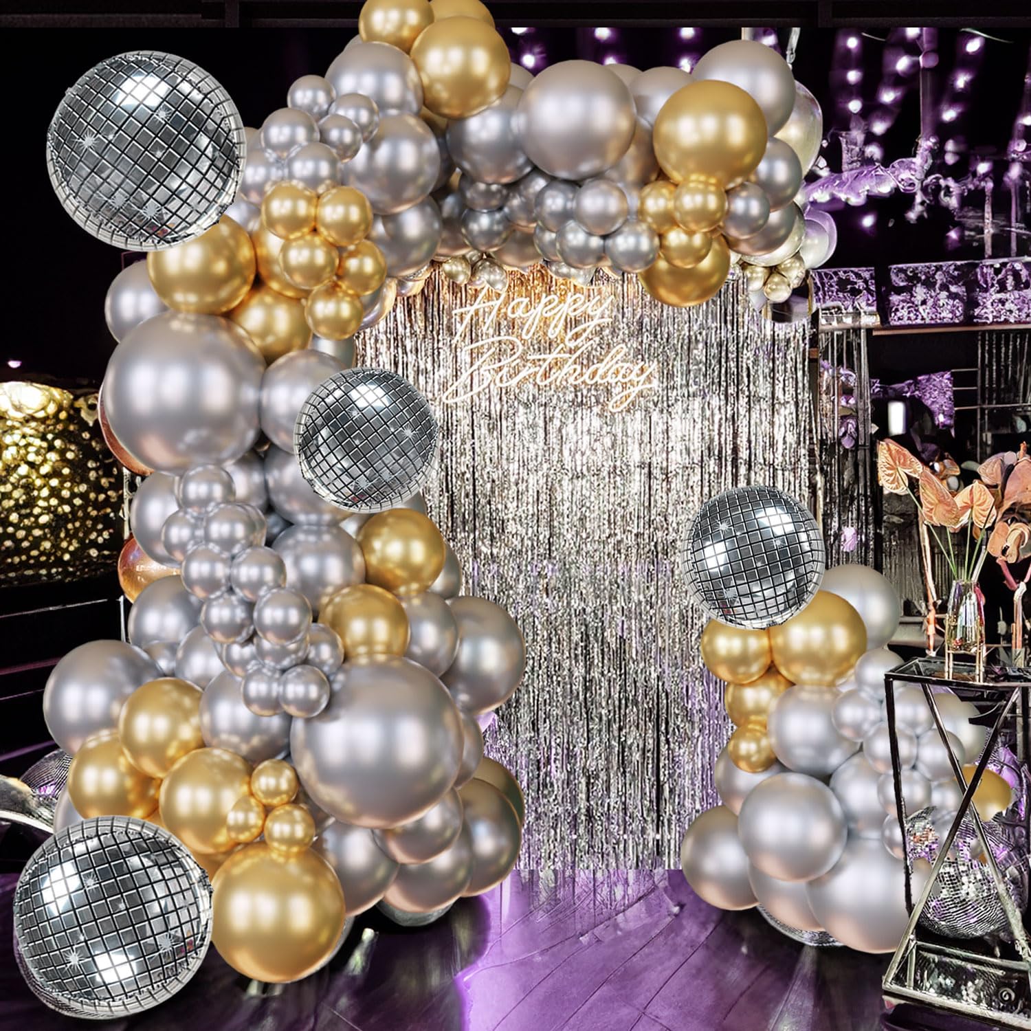 BALLONバロンNo9Galaxy2021SILVER GOLD NEBULA Amazon.com: 124Pcs Silver and Gold Garland Balloons Metallic