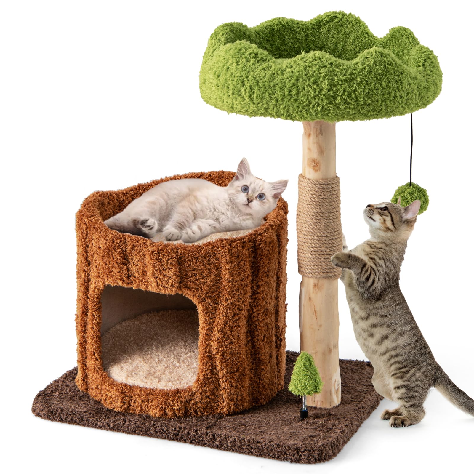 GYMAX Katzenbaum in Baumstamm-Form 73 cm, Kletterbaum mit oberer Plattform  & privatem Hhle, Kratzbaum mit Sisal Kratzbrett & Spielzeug, fr Katzen :  Amazon.de: Haustier