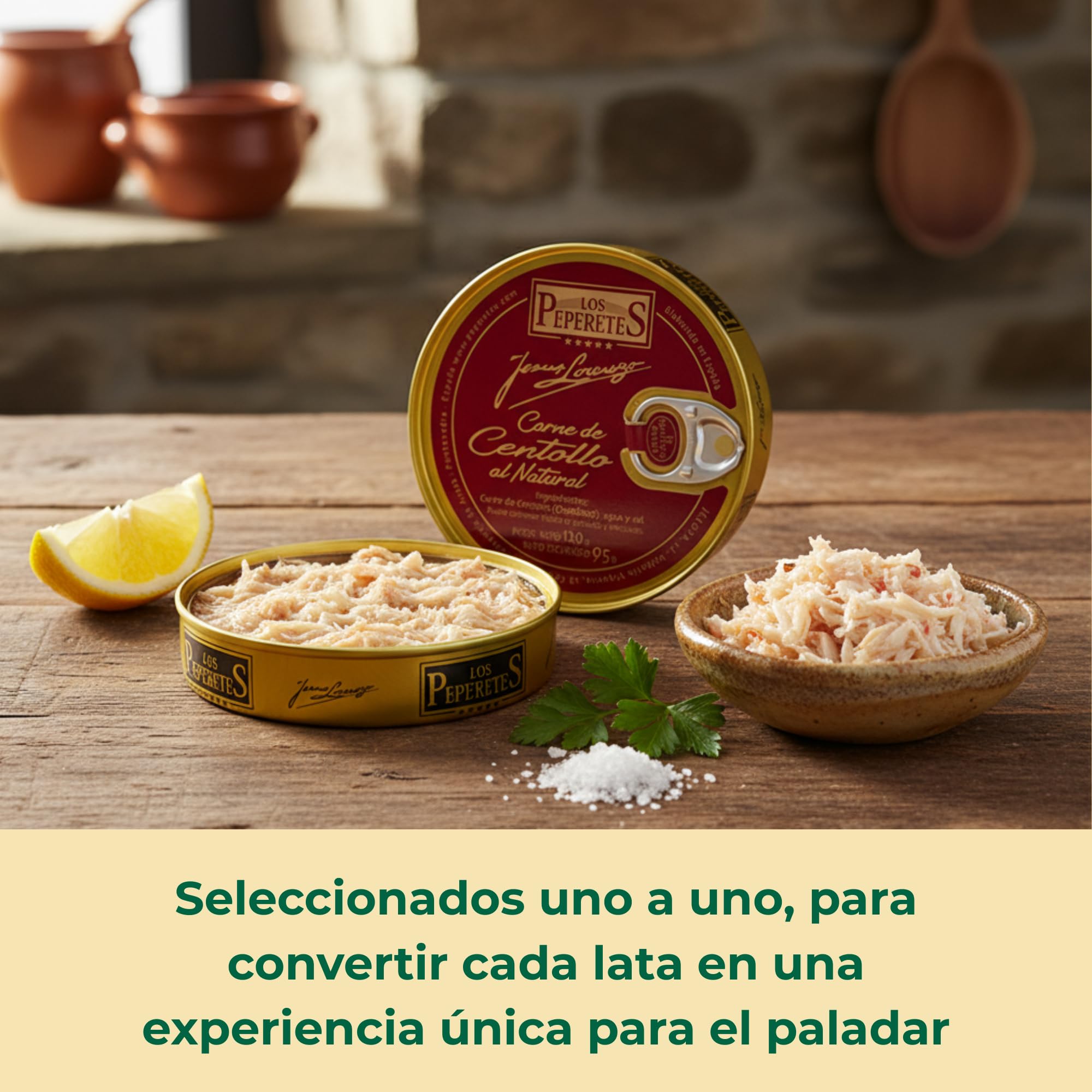 LOS PEPERETES Granchio Reale 120 g | Frutti di Mare Galiziani Gourmet | Carne di Granciporro Atlantico | Conserva Artigianale Naturale | Gusto Tradizionale del Mare di Galizia | Prodotto Gourmet