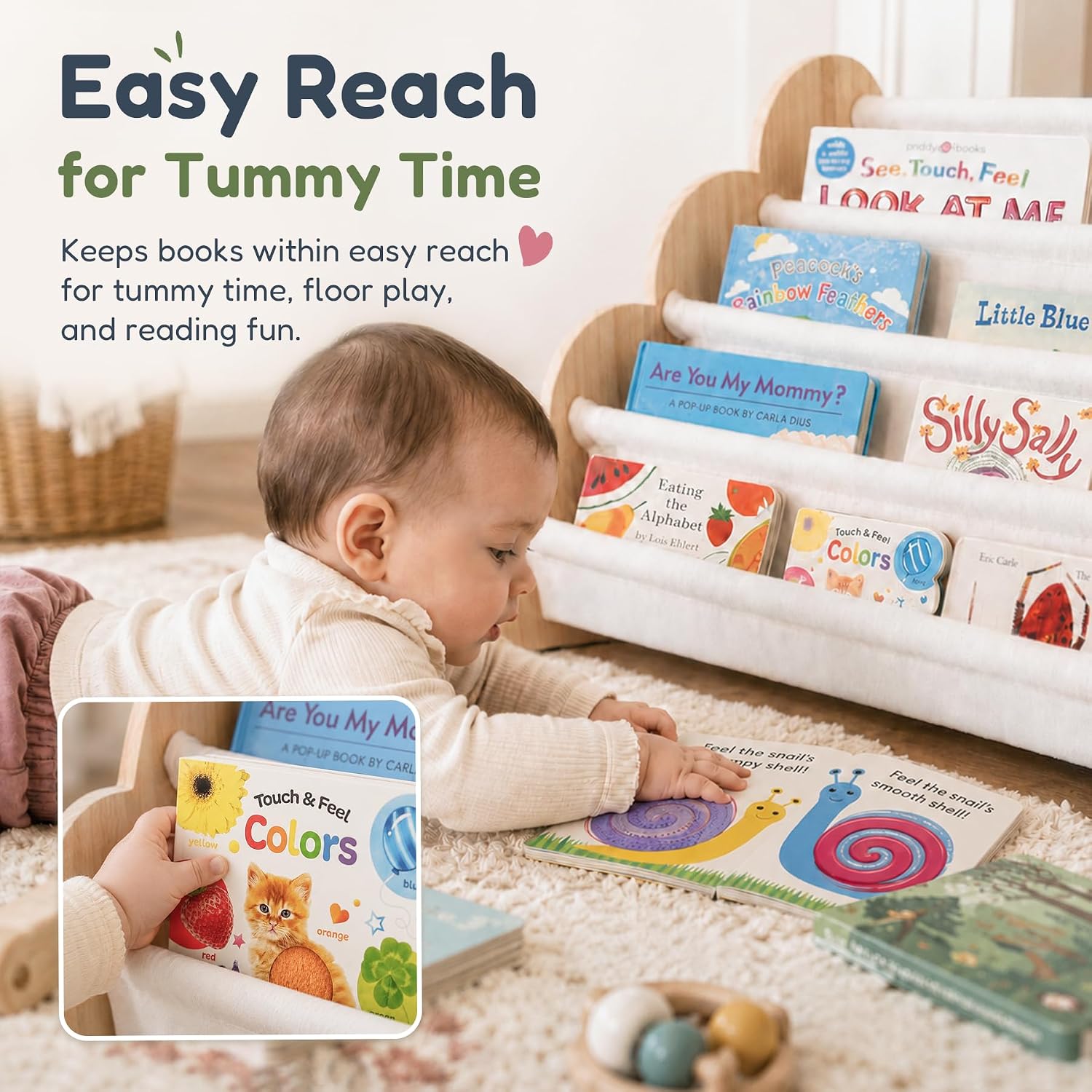 KEMBER Wooden Kids Bookshelf for Kids Rooms, 4-Tier Montessori Book Shelf
