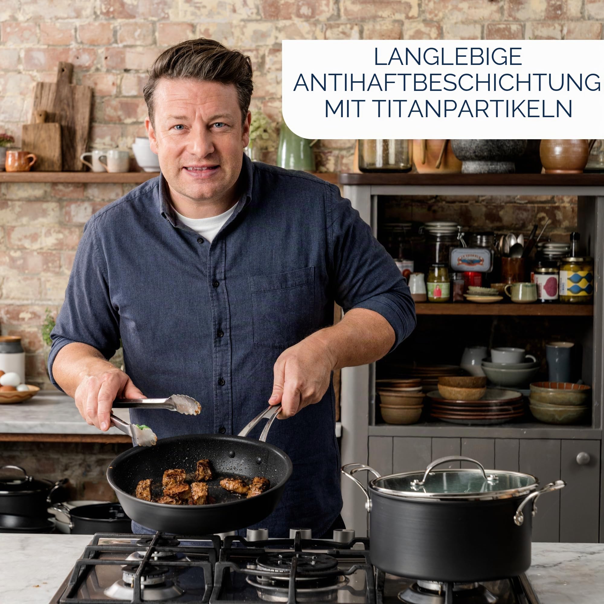Jamie Oliver Tefal Pfannenset aus eloxiertem Aluminium, antihaftbeschichtet (Brandspuren/Absplitterungen) B+