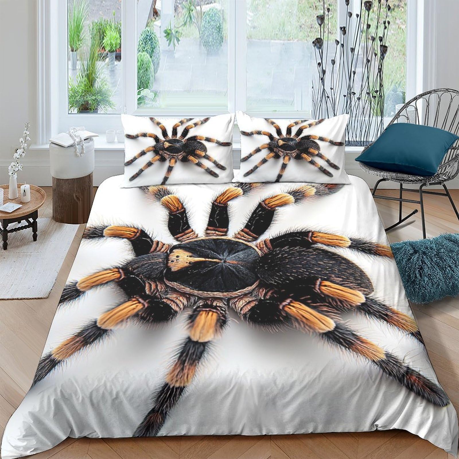 Ctjqhvkz Style-8 3D Printed Tarantula Spider Fitted Sheet Microfiber Soft Black Orange Bed Sheet For Bedroom Guest Room Protection Decor Single（135X200cm）