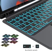 ROOFEI iPad 10.2 Billentyűzet Tok Német QWERTZ Touchpad Világítás Állvánnyal 8