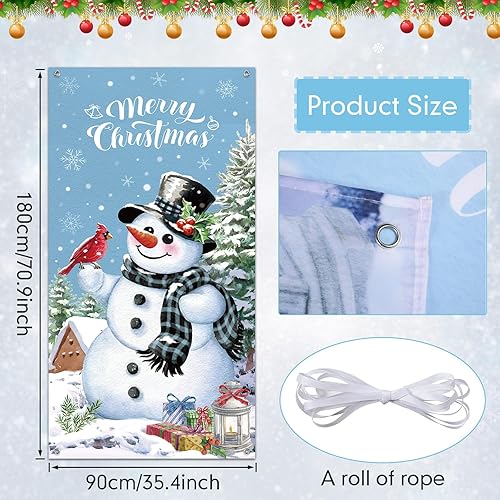 Miniatura 2 de Cubierta de puerta de muñeco de nieve de Navidad, decoración de puerta de Navidad, telón de fondo de muñeco de nieve de invierno para puerta