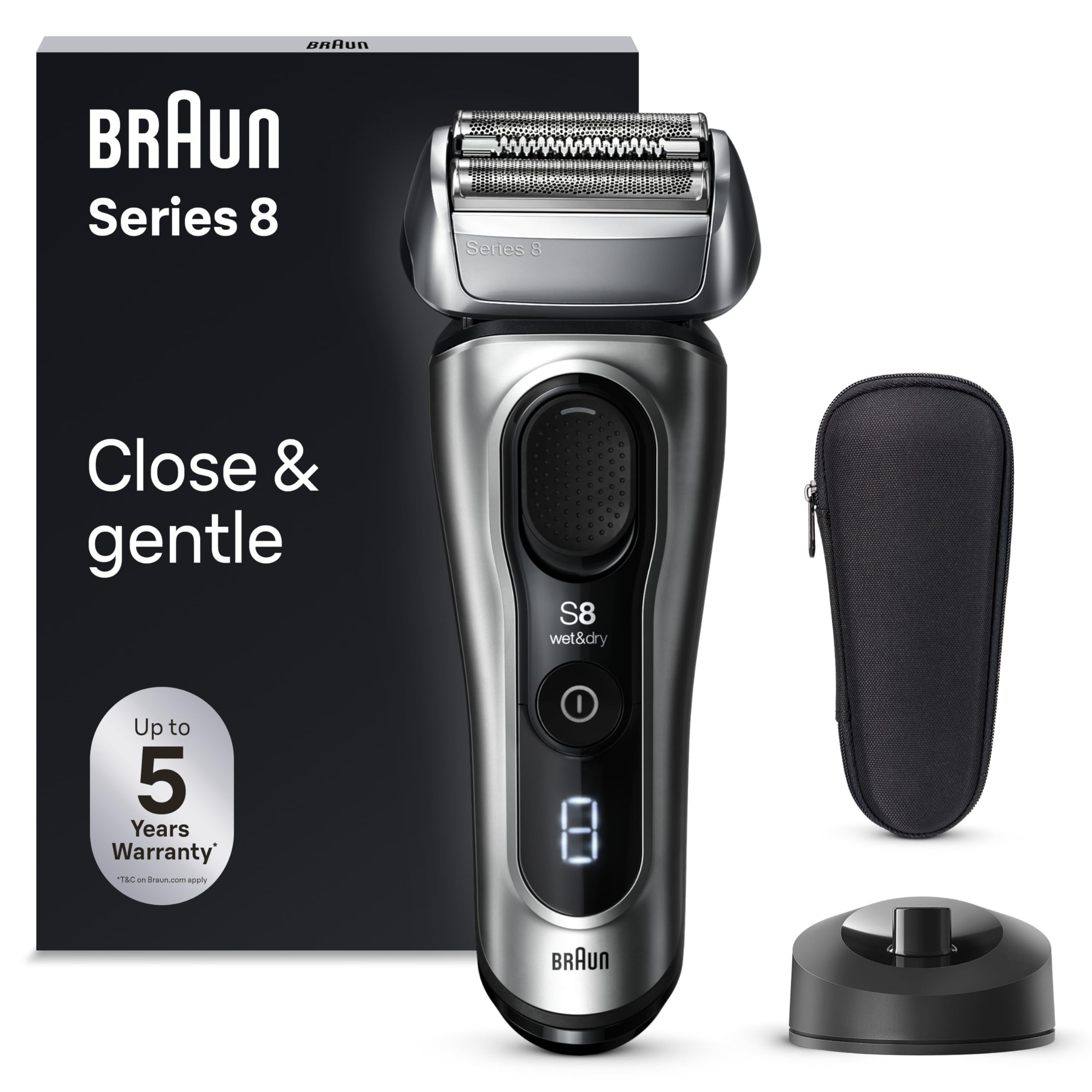 Braun Series 8 8517s Rasoir Électrique Pour Homme, 4 Éléments De Rasage, Tondeuse De Précision Intégrée, Base De Recharge, Étanche, 60 Min D'Autonomie, Fabriqué En Allemagne, Argent