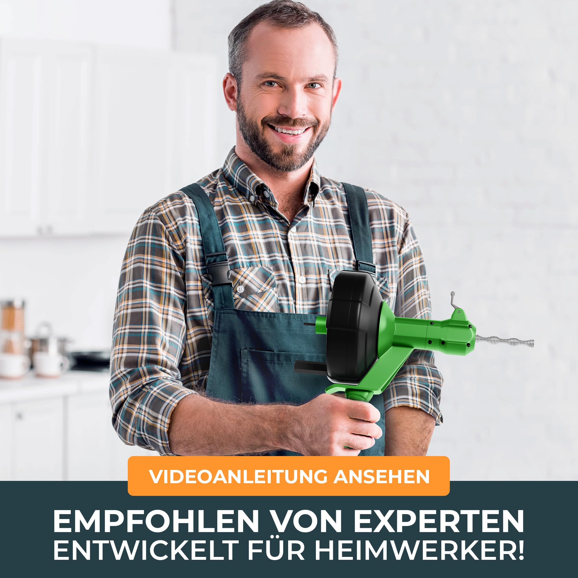Meisterfaktur Rohrreinigungsspirale [7,5m] - Automatik - Extra lange Abflussspirale mit Bohraufsatz - Die Rohrspirale für echte Heimwerker! (7,5M - 0,64CM)