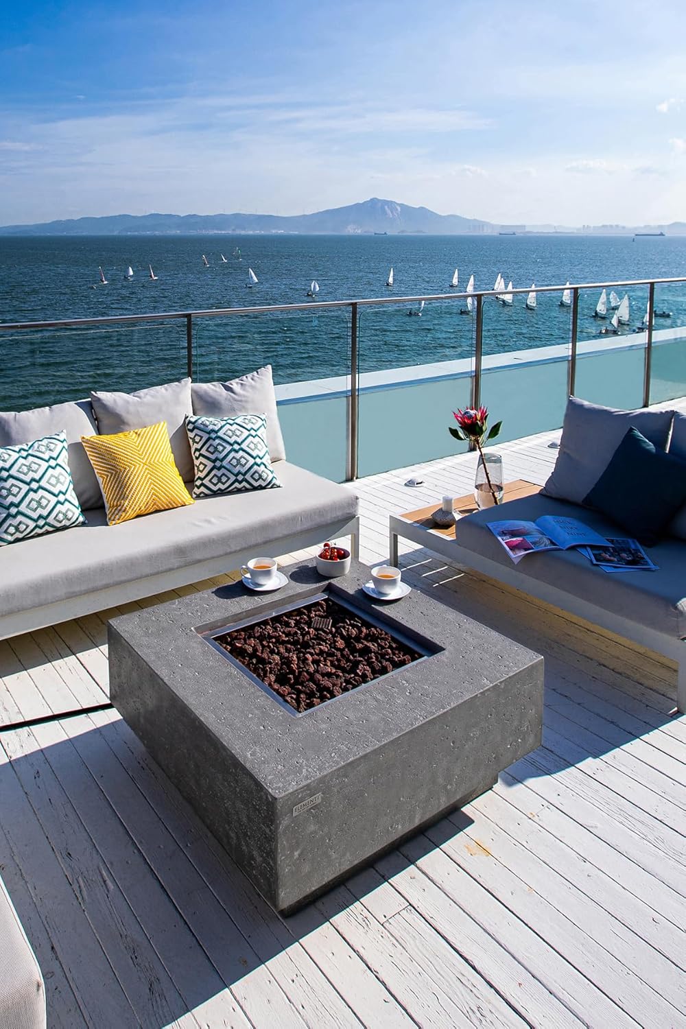 Elementi Outdoor Fire Table, Propane Gas Fire Pit, Backyard Garden Fire Pit Table, Concrete Patio Fireplaces - Manhattan Firepit, Square