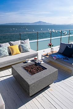 Elementi Outdoor Fire Table, Propane Gas Fire Pit, Backyard Garden Fire Pit Table, Concrete Patio Fireplaces - Manhattan Firepit, Square
