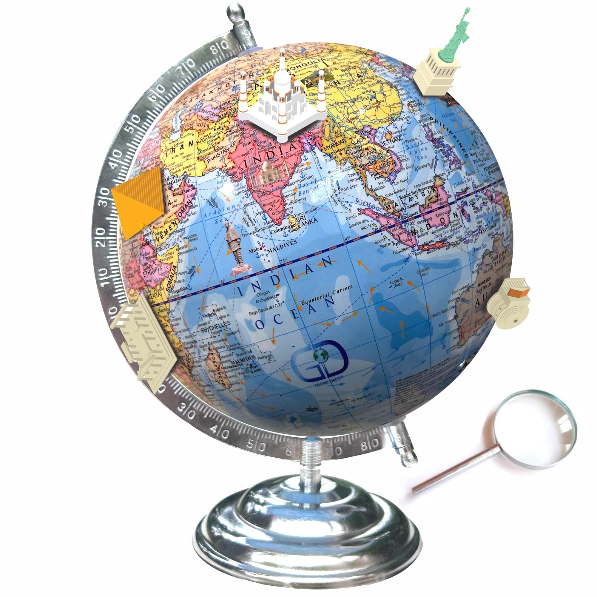 Globe Daddy- Antique/Educational Blue Decorative Rotating World Globe,Toy for Kids and Students Learning 10 Years/Office Table & Home Décor/Festival Gifting(20.cm Diameter,World Map)