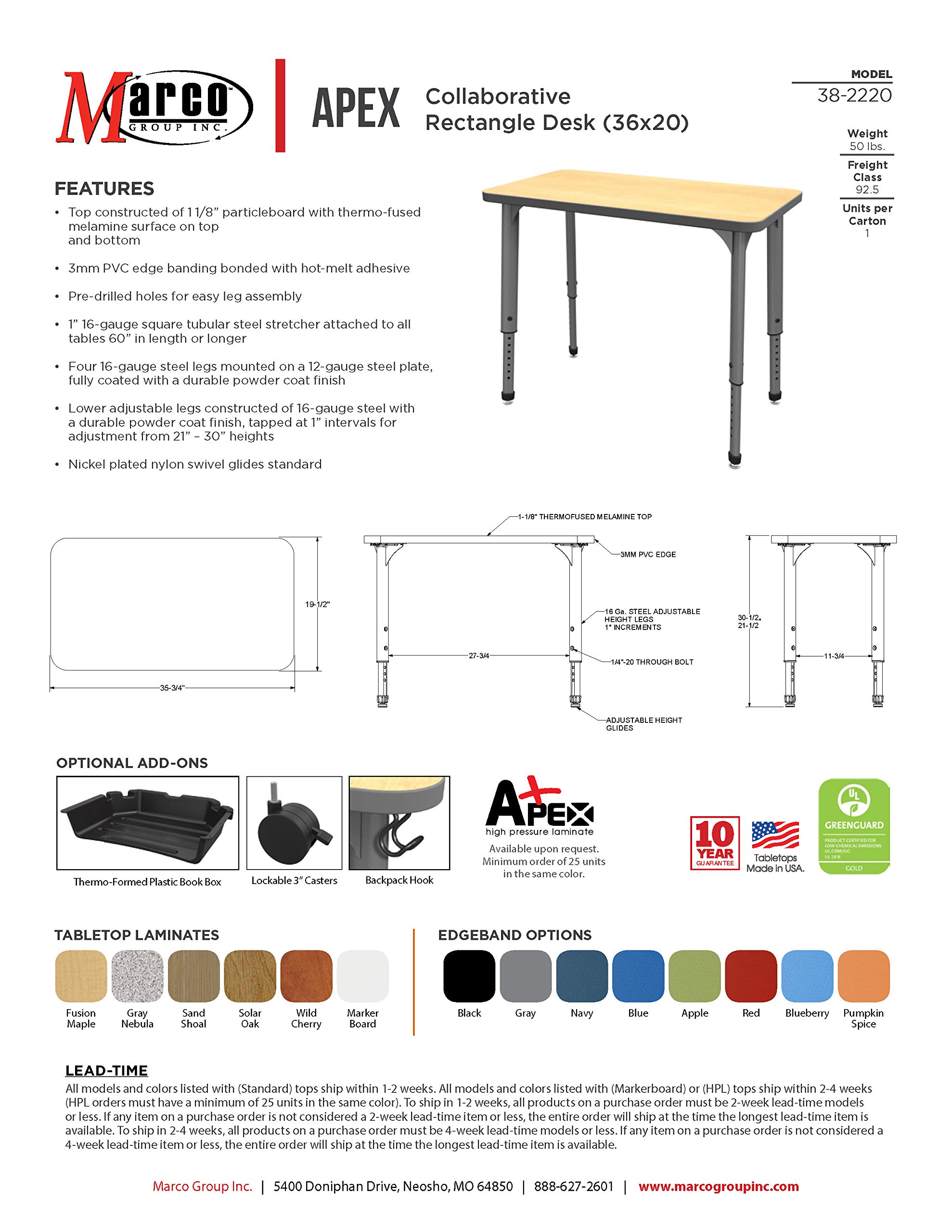 Marco Group 38-2220-78-GRY Apex Series Rectangle Single