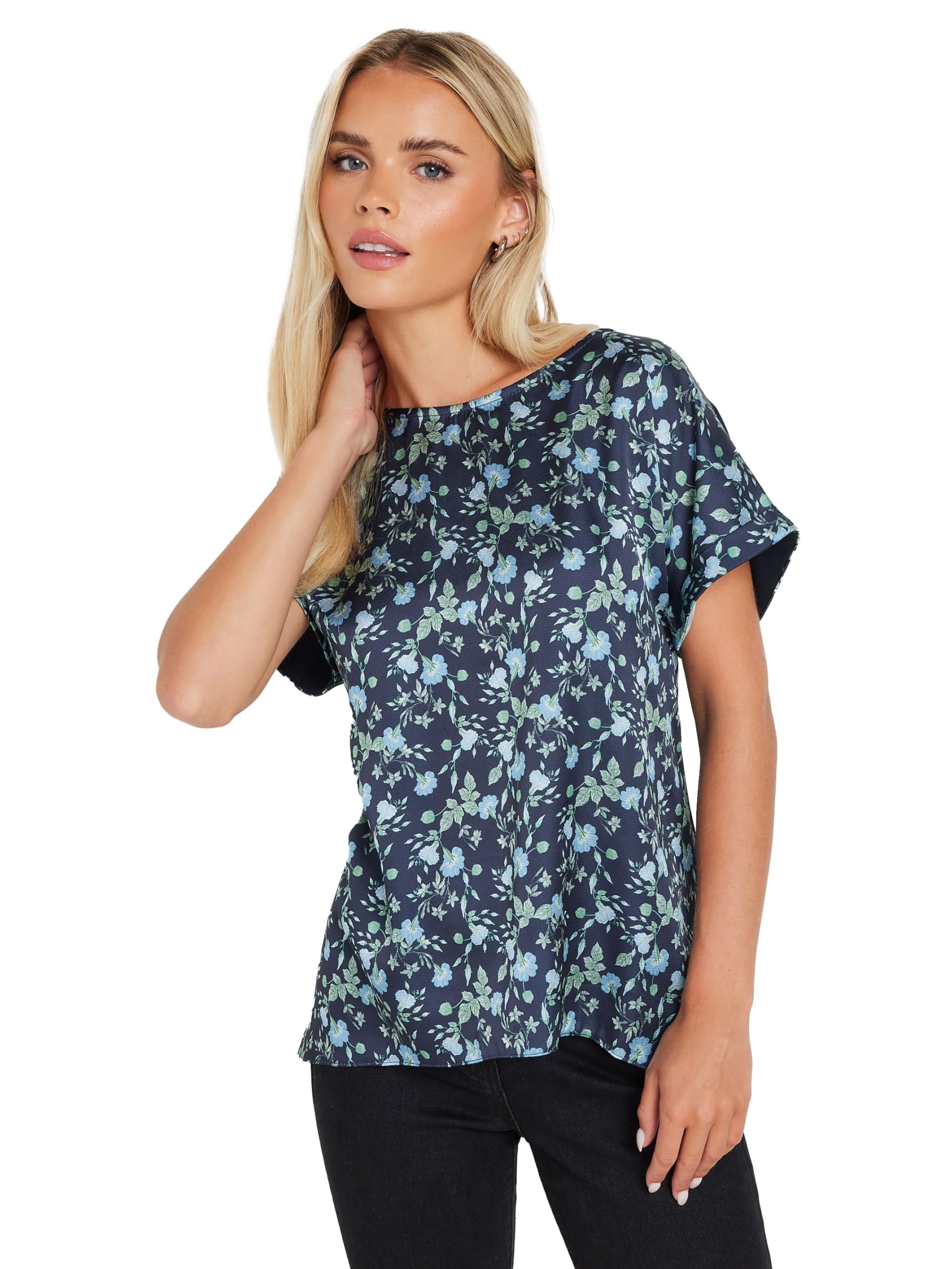 M&Co Women's Blue Petite Ditsy Floral Print Top In | : Size 12
