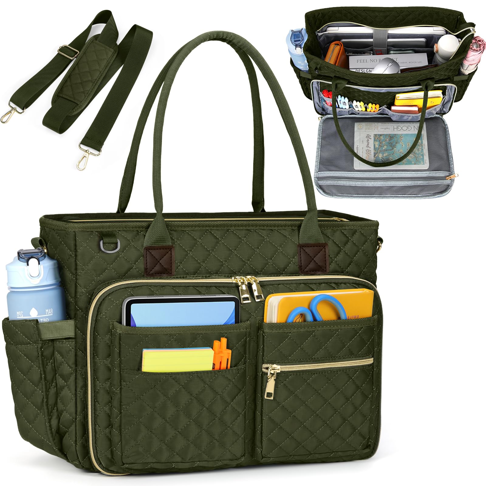 RAINSMORE Teacher Tote Bag 15.6 inch Laptop Bag for Women Work Bags Laptop Tote Nurse Bag Professional Computer Messenger with Insulated Pocket,