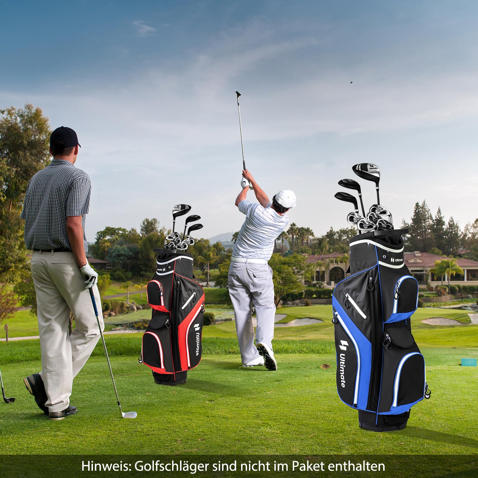 COSTWAY Golfbag leicht, tragbares Golf Cart Bag mit 14 er Unterteilung, Golftasche wasserabweisend mit Regenhaube, 9 Taschen, Kühltasche & Schirmhalter, Caddybag für Herren & Damen