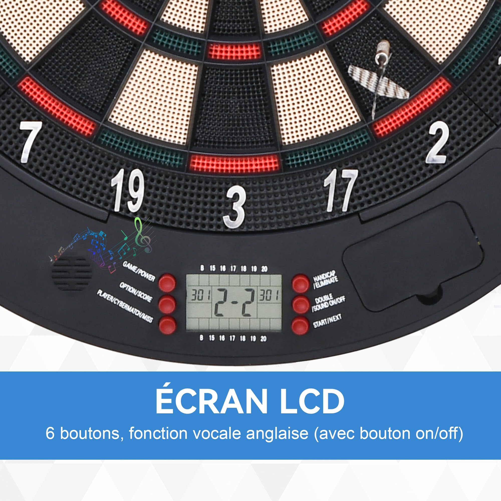 HOMCOM Cible de Jeu de Fléchettes Électronique Refermable avec 26 Jeux, Affichage LCD, Haut-Parleur, jusqu'à 8 Joueurs, Noir