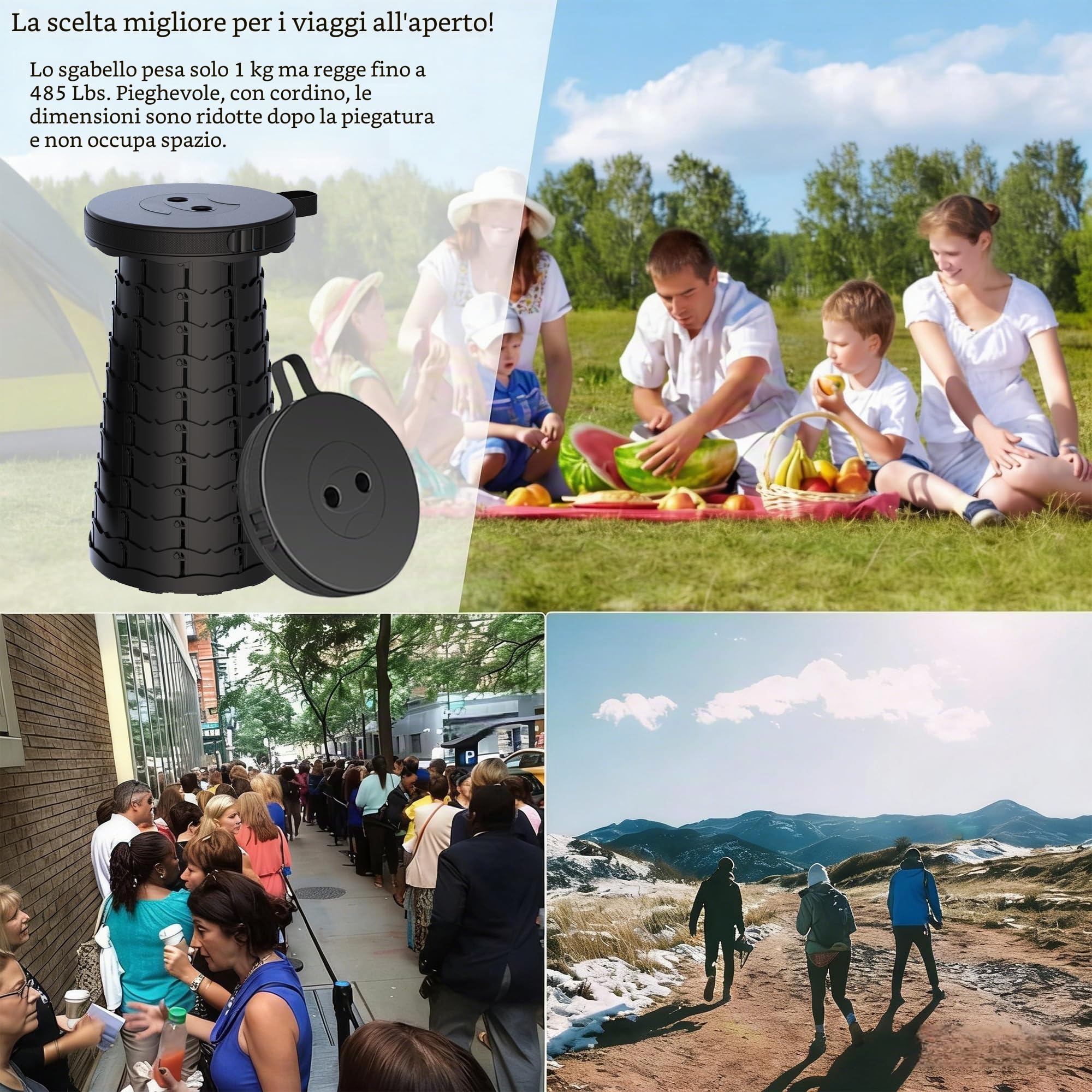 Sgabello Pieghevole Portatile Sgabello Campeggio Regolabile Sgabello Da Campeggio Per Pesca Campeggio Escursione Trekking Carico Massimo 200kg