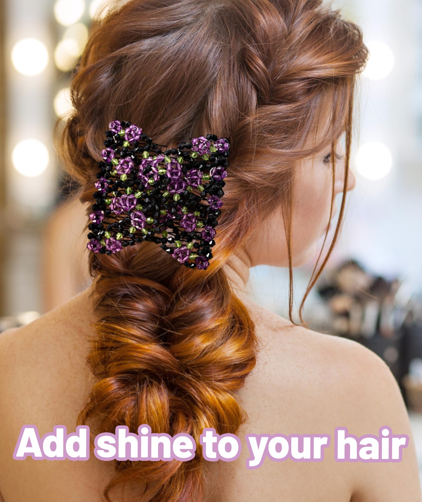 2PCS Magic Hair Comb Clip, Stretchy Double Row Hair Clips, Fixed Long Curly Thick Hair, Hair Styling Accessories for Women, Purple and Pink 4