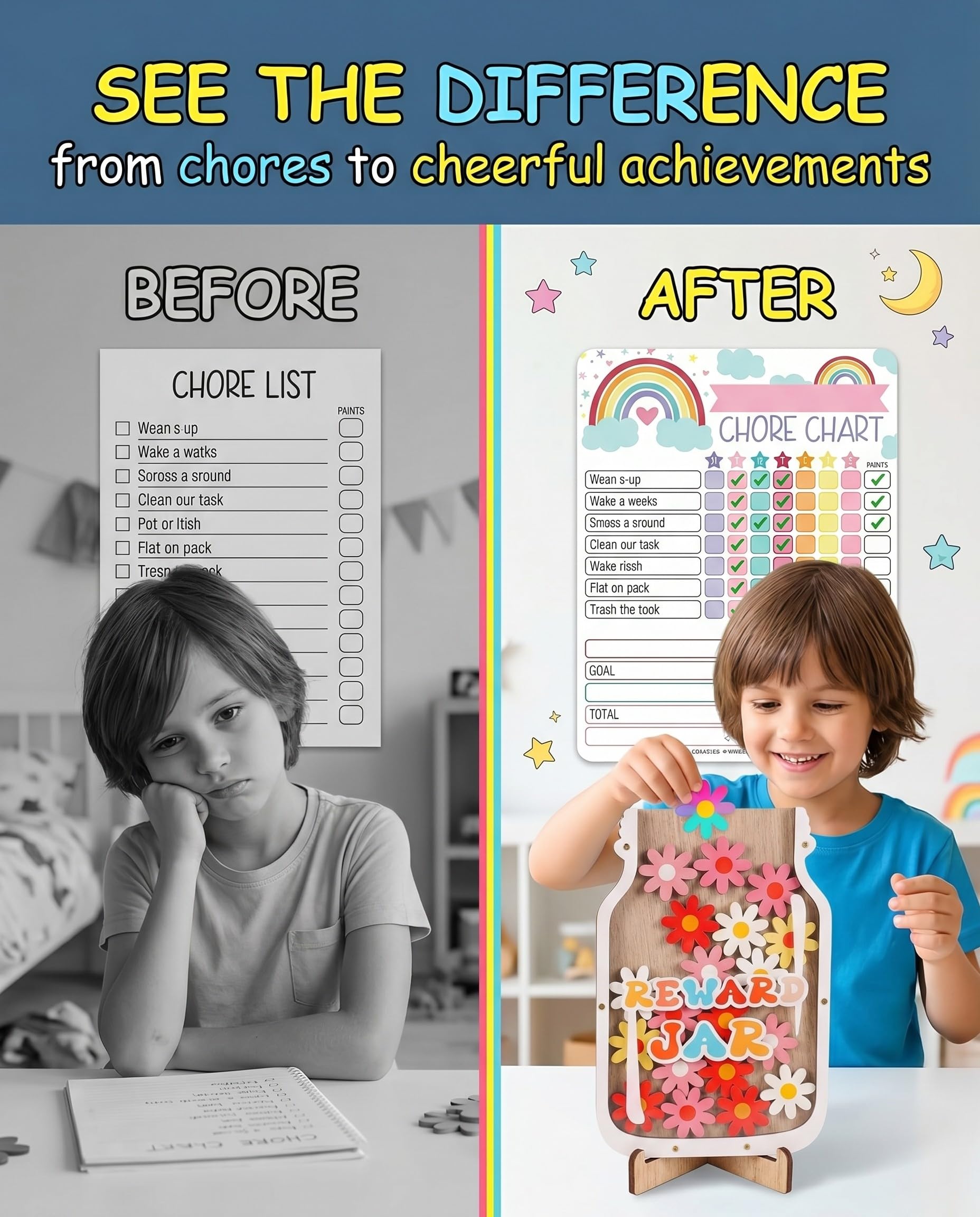 Tabella delle Ricompense per Bambini con 30 Stelle e Lavagna Magnetica Sistema di Ricompensa per Casa, Scuola e Aula (Fiori Colorati)