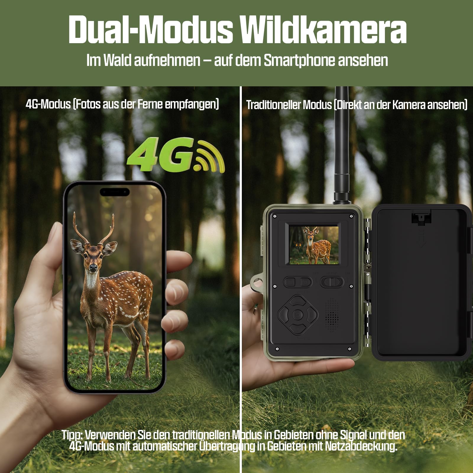 CEYOMUR 4G LTE Wildkamera mit Handyübertragung App, 2K HD Wildkamera mit SIM Karte mit 2.0" LCD-Bildschirm, Wildtierkamera mit IP66 Wasserdicht,Cloud/TF Storage, 0.2s Trigger
