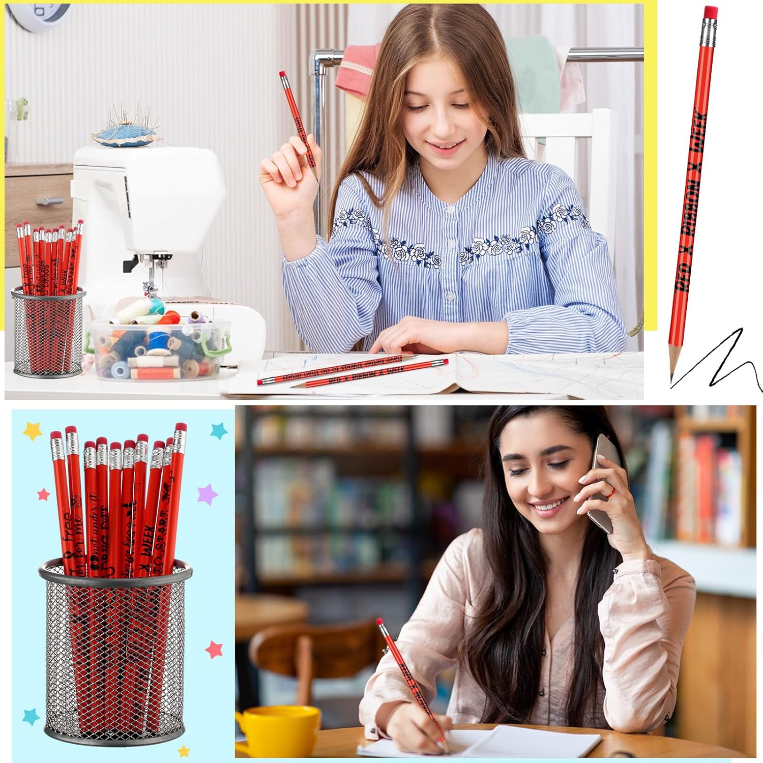 Frienda 120 Pcs Bulk Red Ribbon Awareness Pencils for Students Teacher Pencils with Erasers for Red Ribbon Week Anti Bullying Awareness Campaigns Teacher Office Supplies
