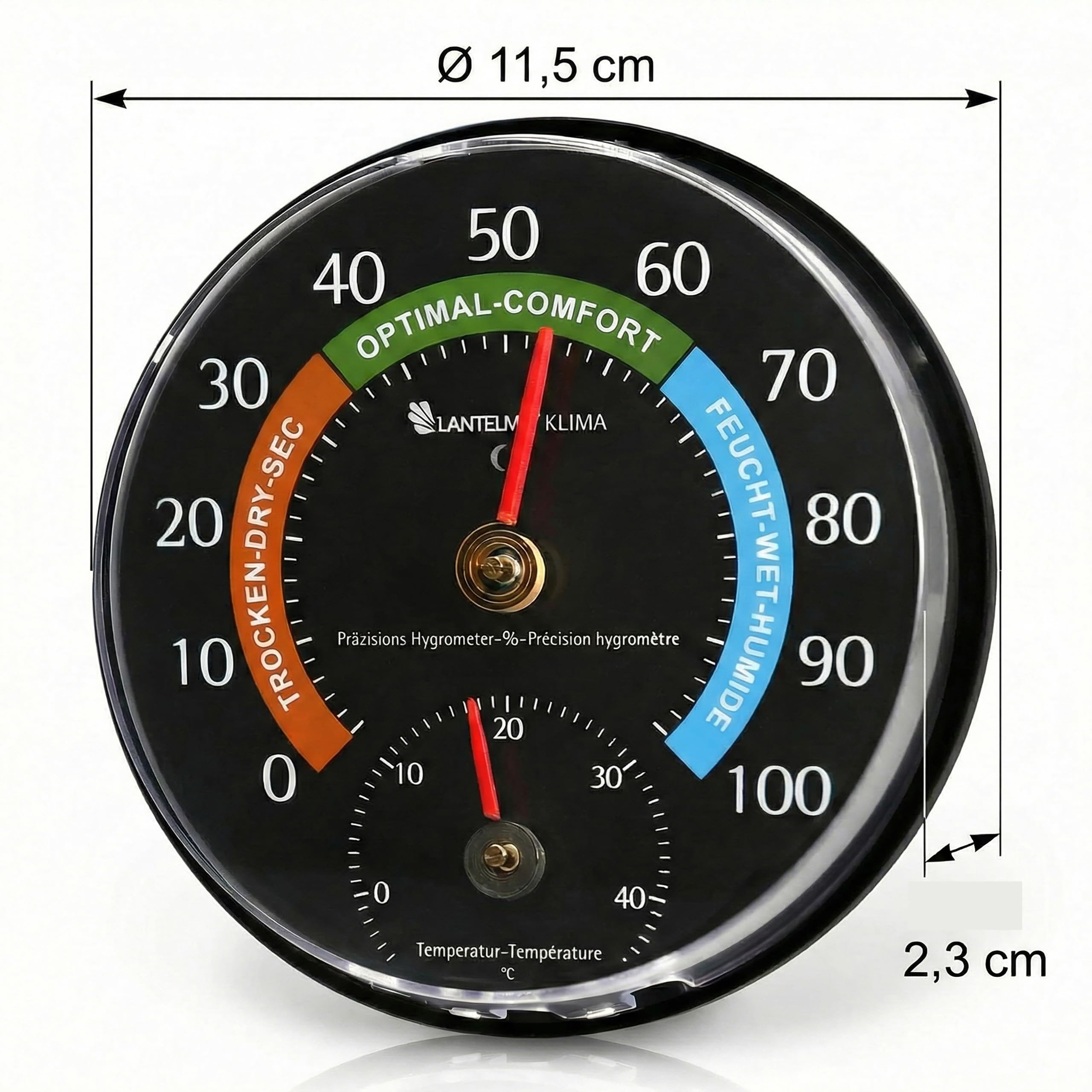 Lantelme 4 Stück Kombi Hygrometer und Thermometer Set | Analog für Innenräume | Luftfeuchtigkeits- und Temperaturmesser für Zimmer Landwirtschaft Gewächshaus | Unterstützt ein gesundes Raumklima