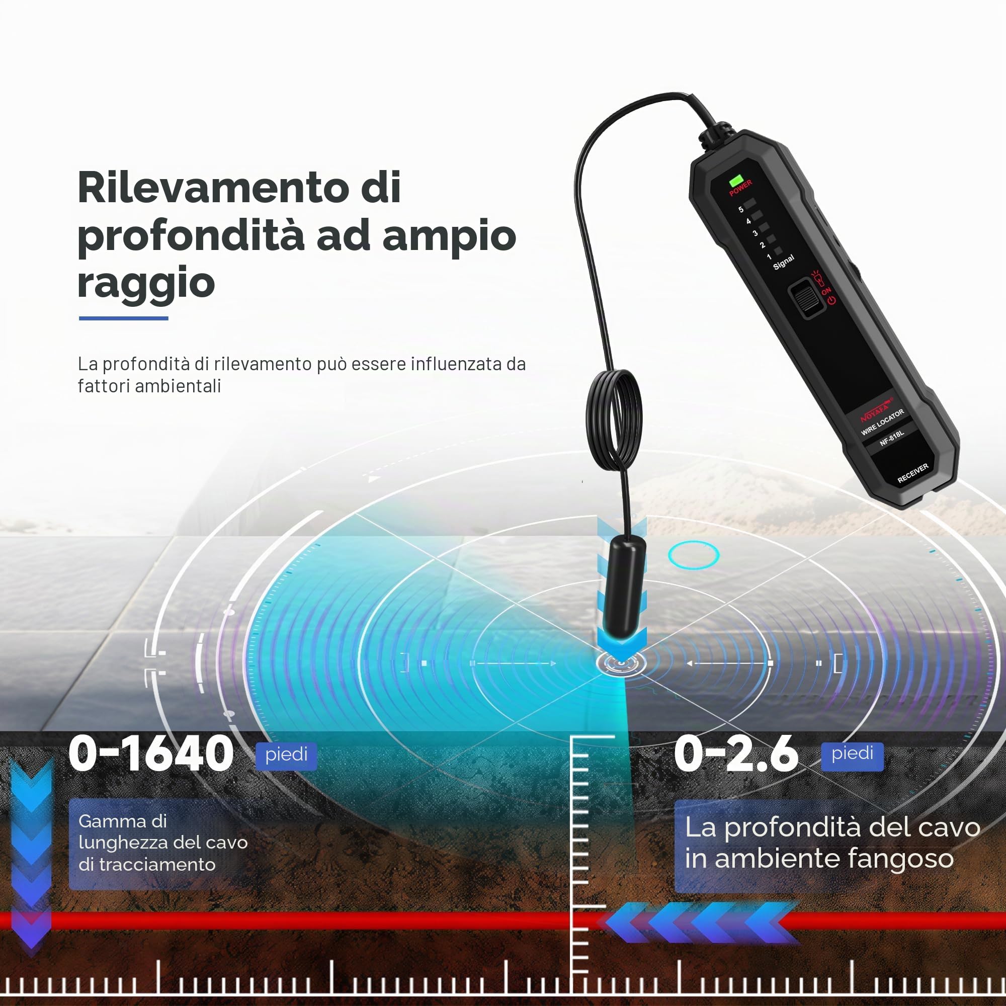 NOYAFA Upgraded Underground Wire Locator, Underground Cable Locator per recinzione animale domestico elettrico filo sotterraneo