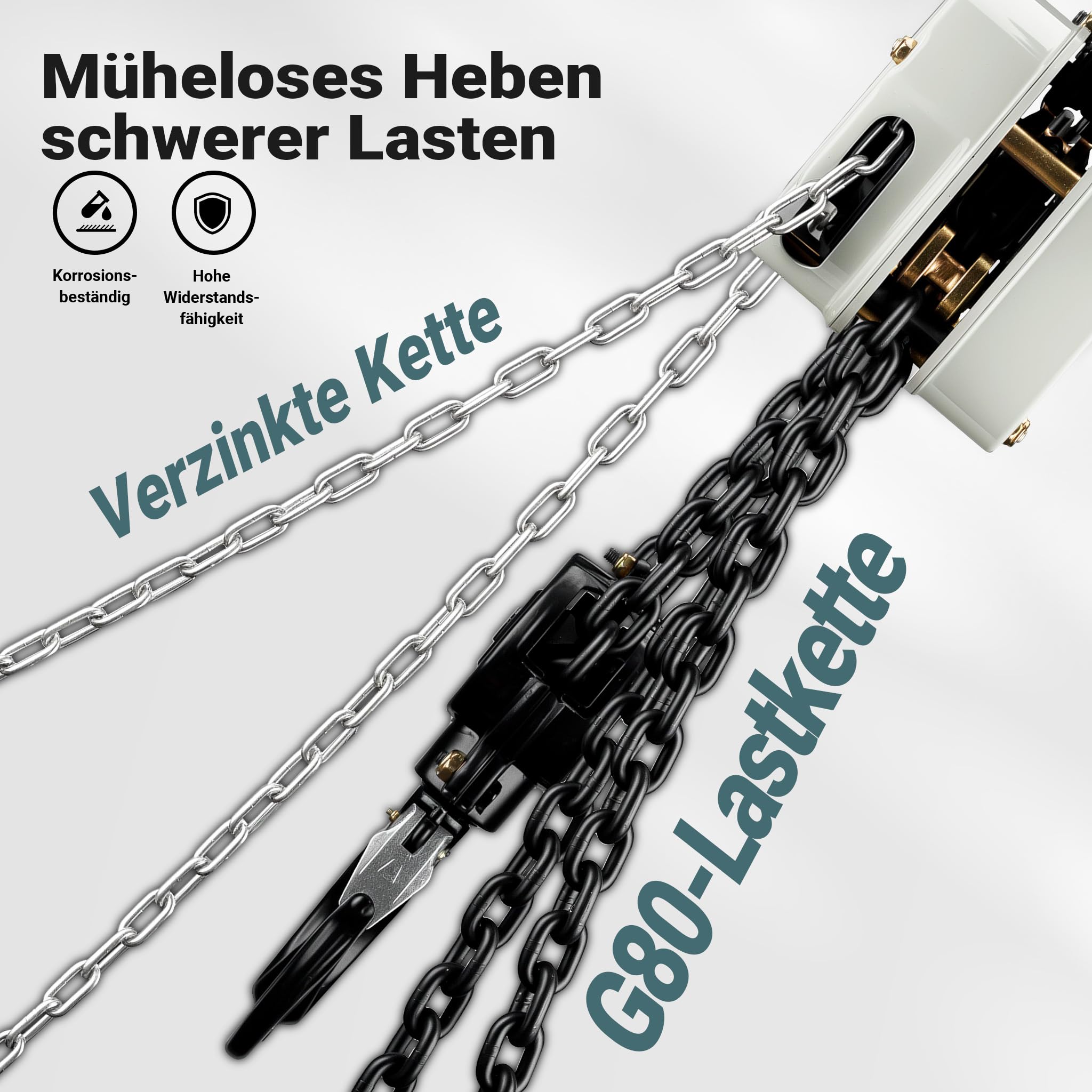 Wiltec Mini Kettenzug bis 5 t, robuster Handkettenzug 3 m Hubhöhe, Tragmittel mit 3 m Lastkette, Hebezeug manuell, hochbelastbares Hebemittel