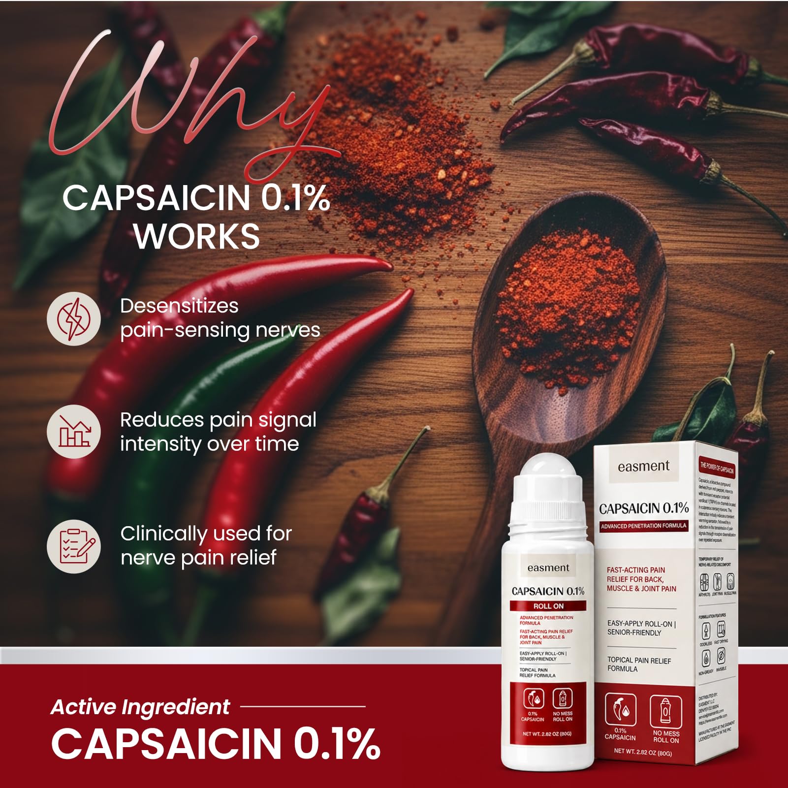 Capsaicin Roll On 0.1% for Muscle & Joint Pain Relief, Warming No-Mess Topical Cream Alternative for Back, Neck, Knee, Foot & Hand Aches, Fragrance Free, 2.82 fl oz — Amazon image 4